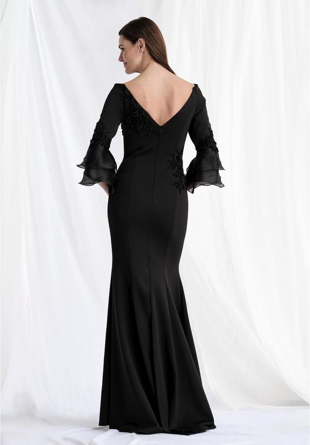 chinese dress ladies Elegant Black Deep V-Neck Cut Out Open Back Maxi Dress with Bell Sleeve M / Black