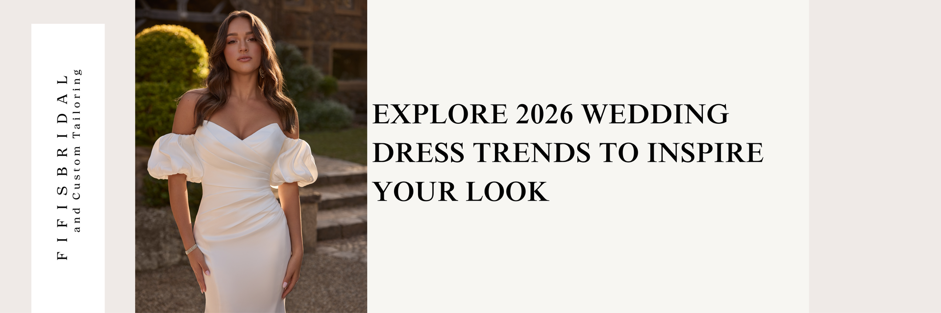 Woman in white wedding dress with text: