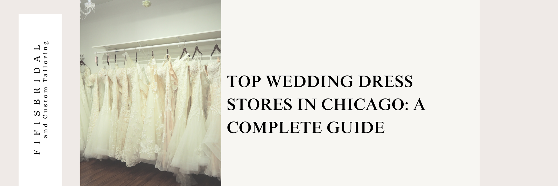 Wedding dresses hanging on a rack; title 