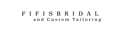 Logo for Fifi's Bridal & Custom Tailoring, text in a minimalist font on a white background.