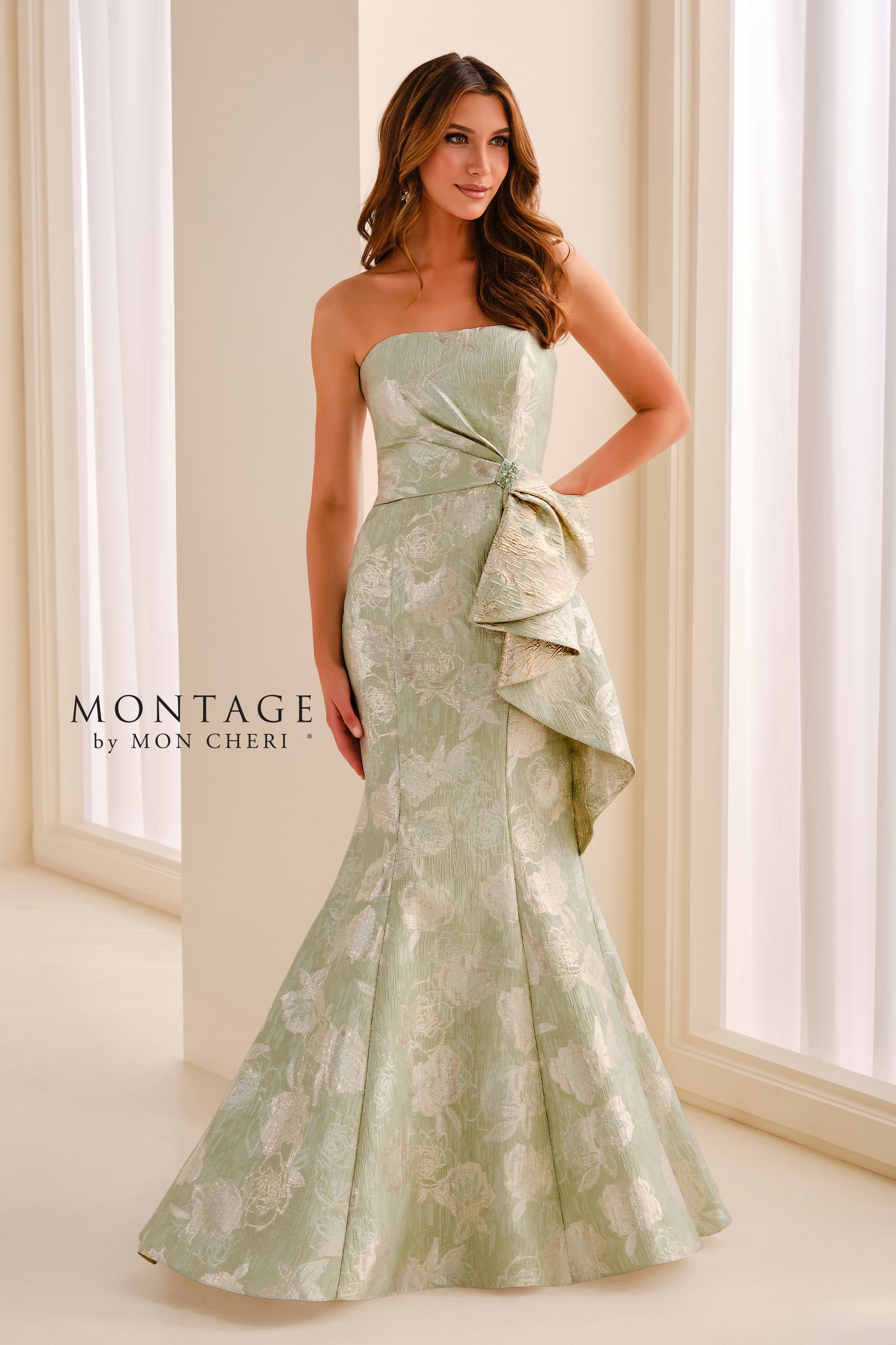 Montage by Mon Cheri M3214: Strapless Brocade Mermaid Gown
