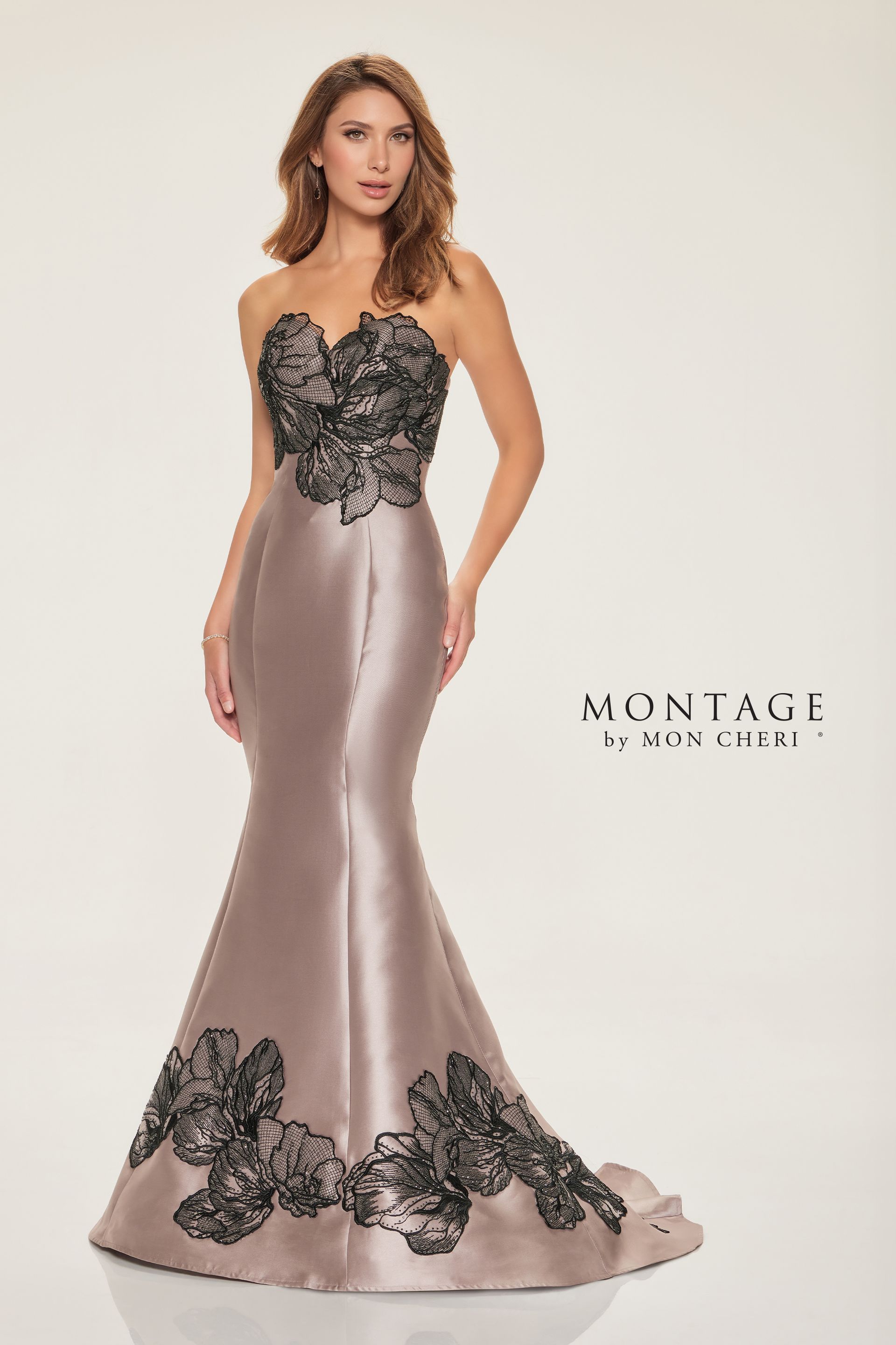 Mikado Gown Featuring Lace Appliques| MONTAGE M841