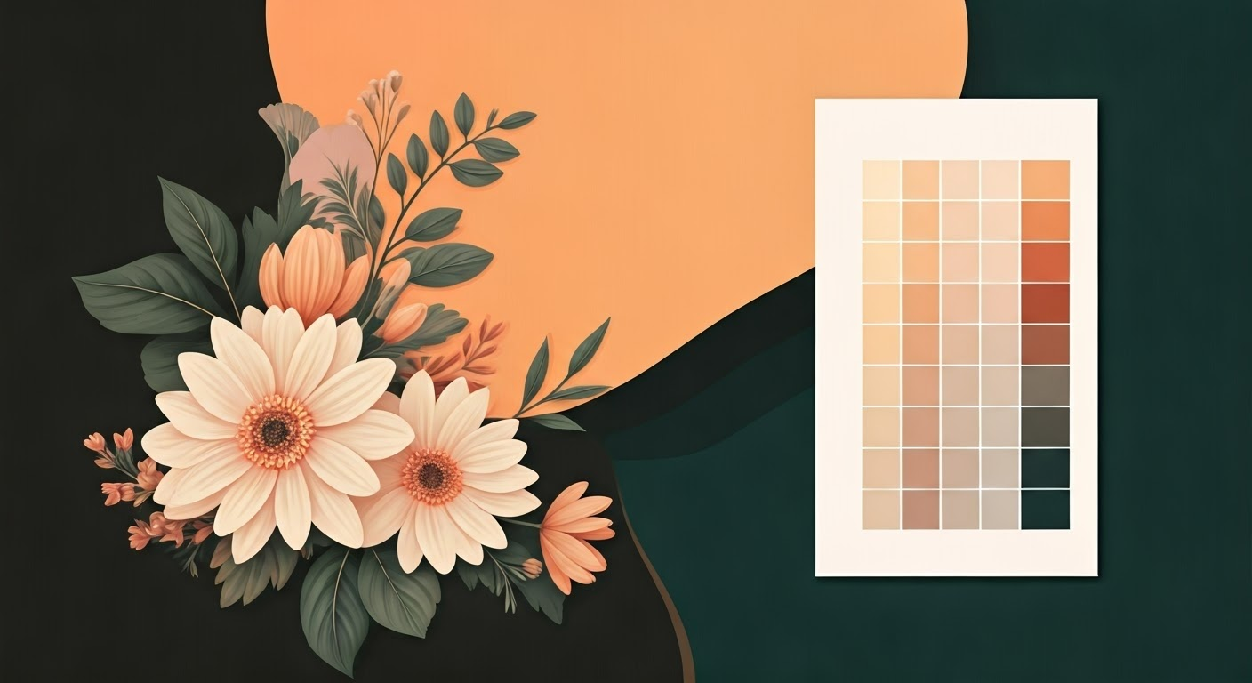 Floral arrangement in peach and cream tones with complementary color palette.