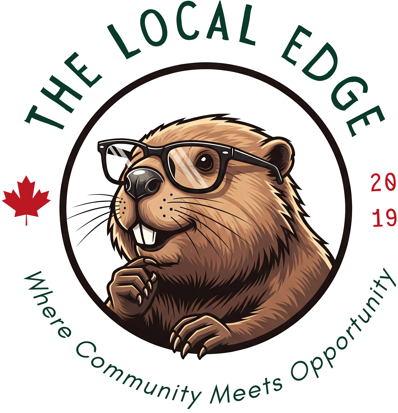 Logo: A beaver wearing glasses, encircled by text "The Local Edge". Canadian flag present.