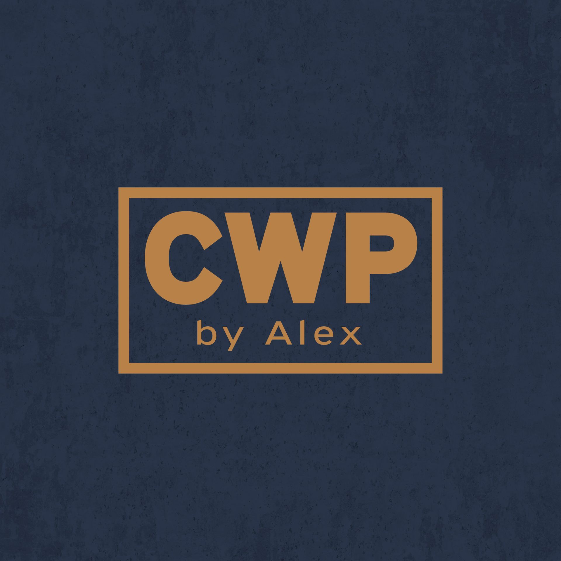 Logo with "CWP" in gold, enclosed in a gold box, with "by Alex" below, on a blue-grey background.