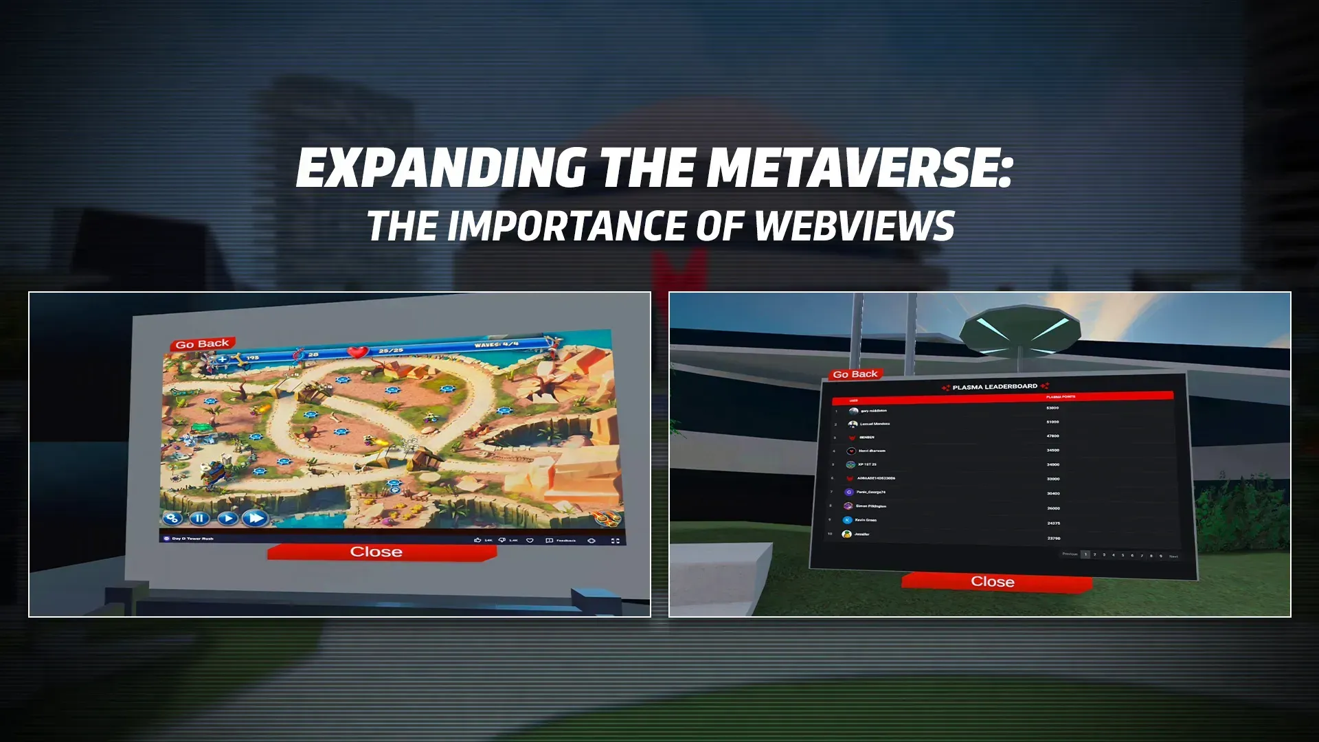 A poster with a heading Expanding The Metaverse: The Importance of WebViews and two screenshots