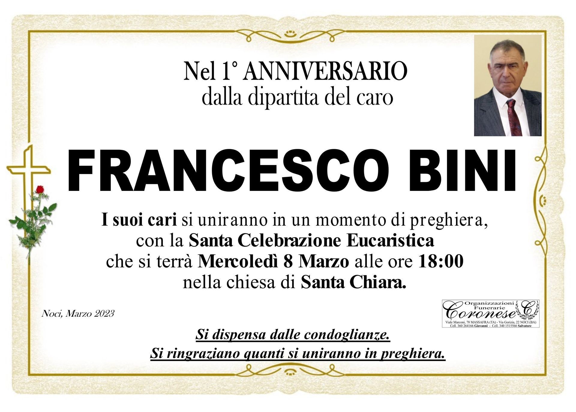 necrologio FRANCESCO BINI
