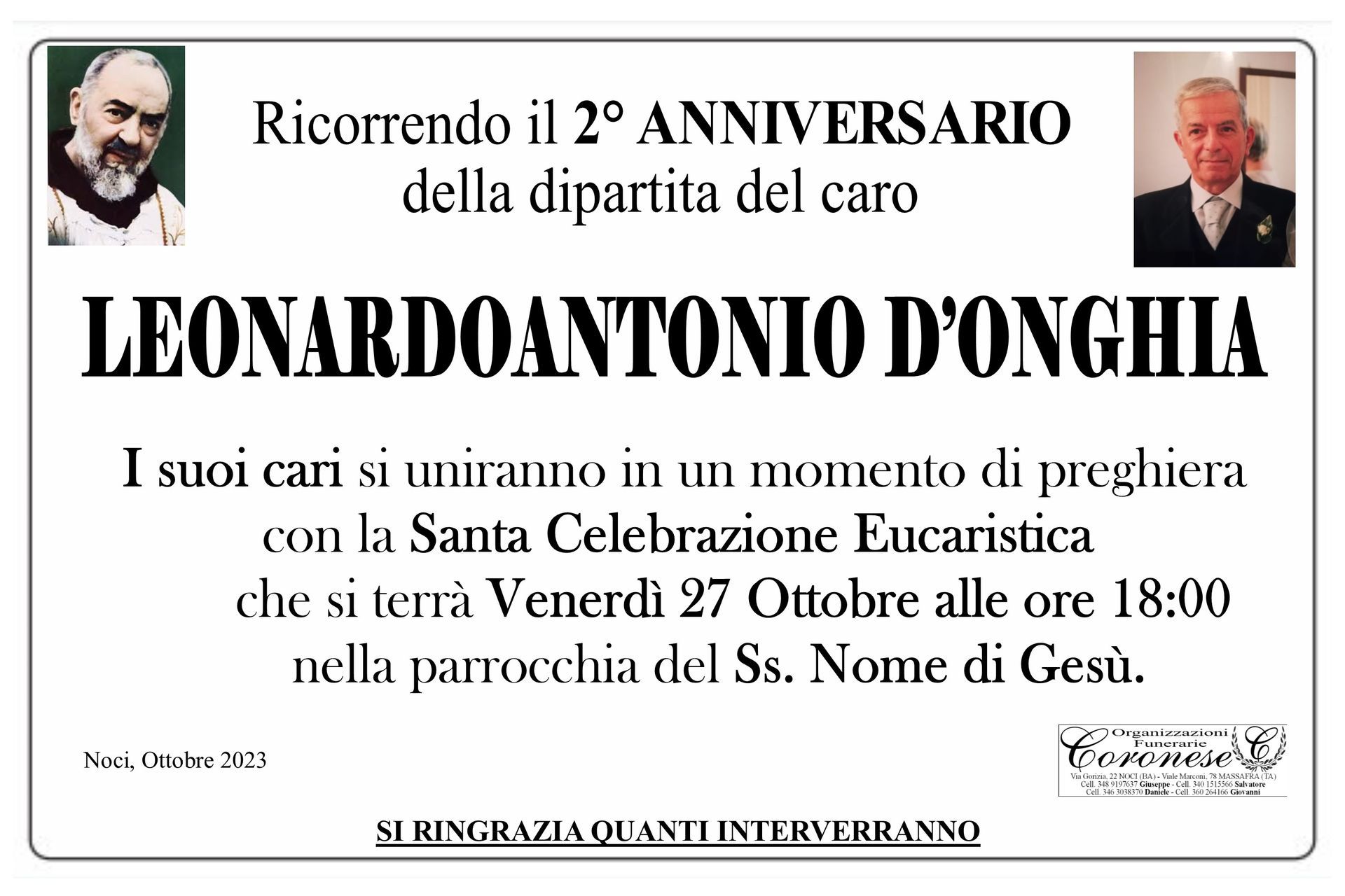 necrologio Leonardoantonio D'ONGHIA