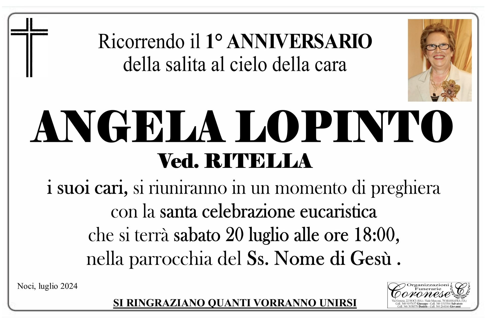 necrologio ANGELA LOPINTO Ved. RITELLA