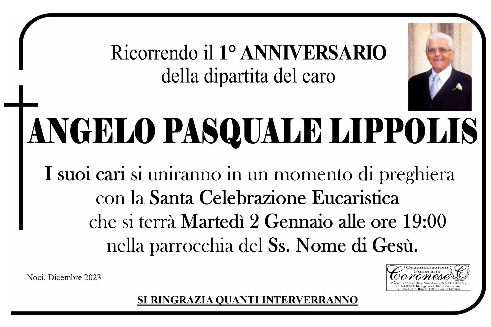 necrologio ANGELO PASQUALE LIPPOLIS