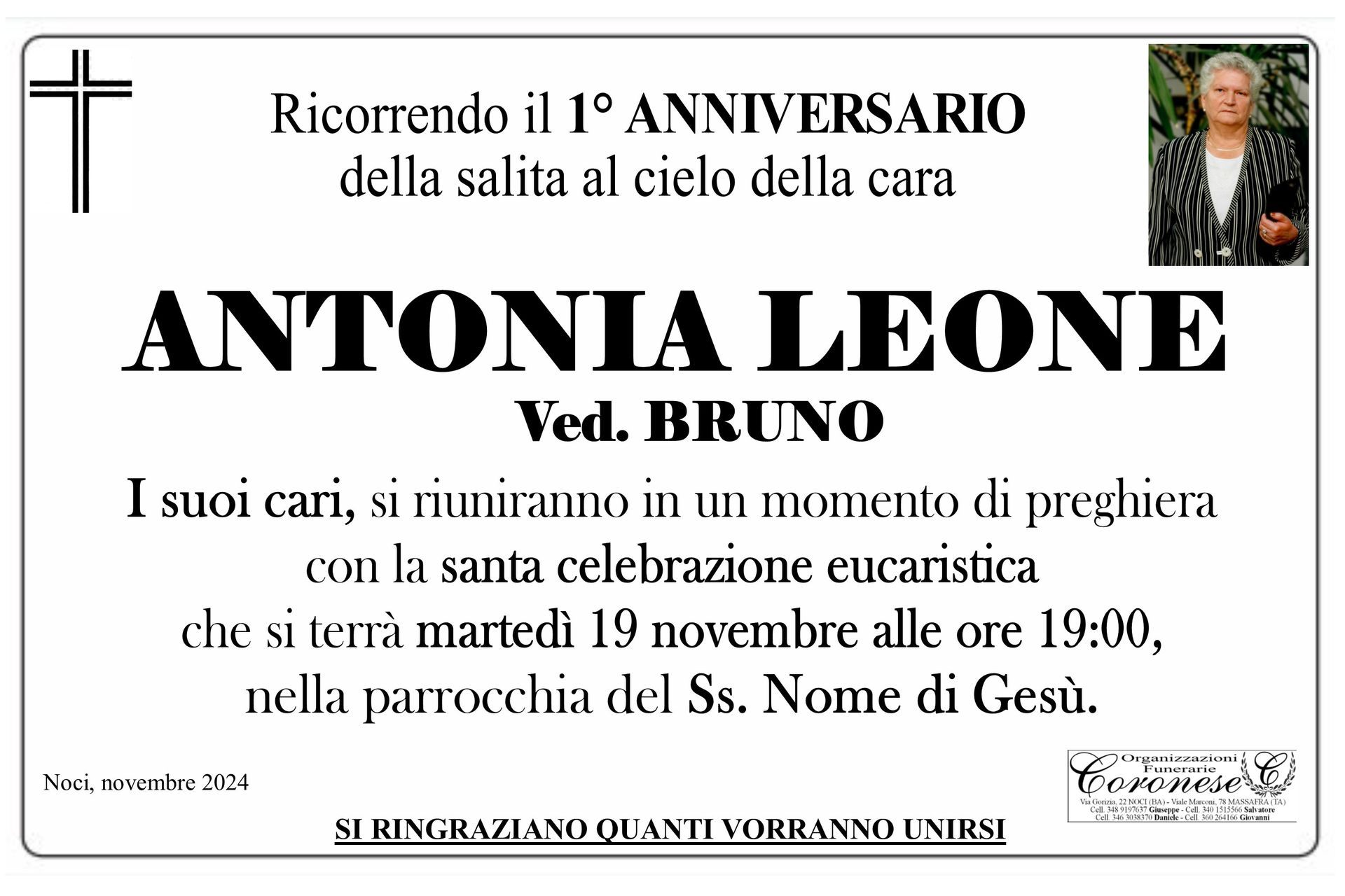 necrologio ANTONIA LEONE Ved. BRUNO