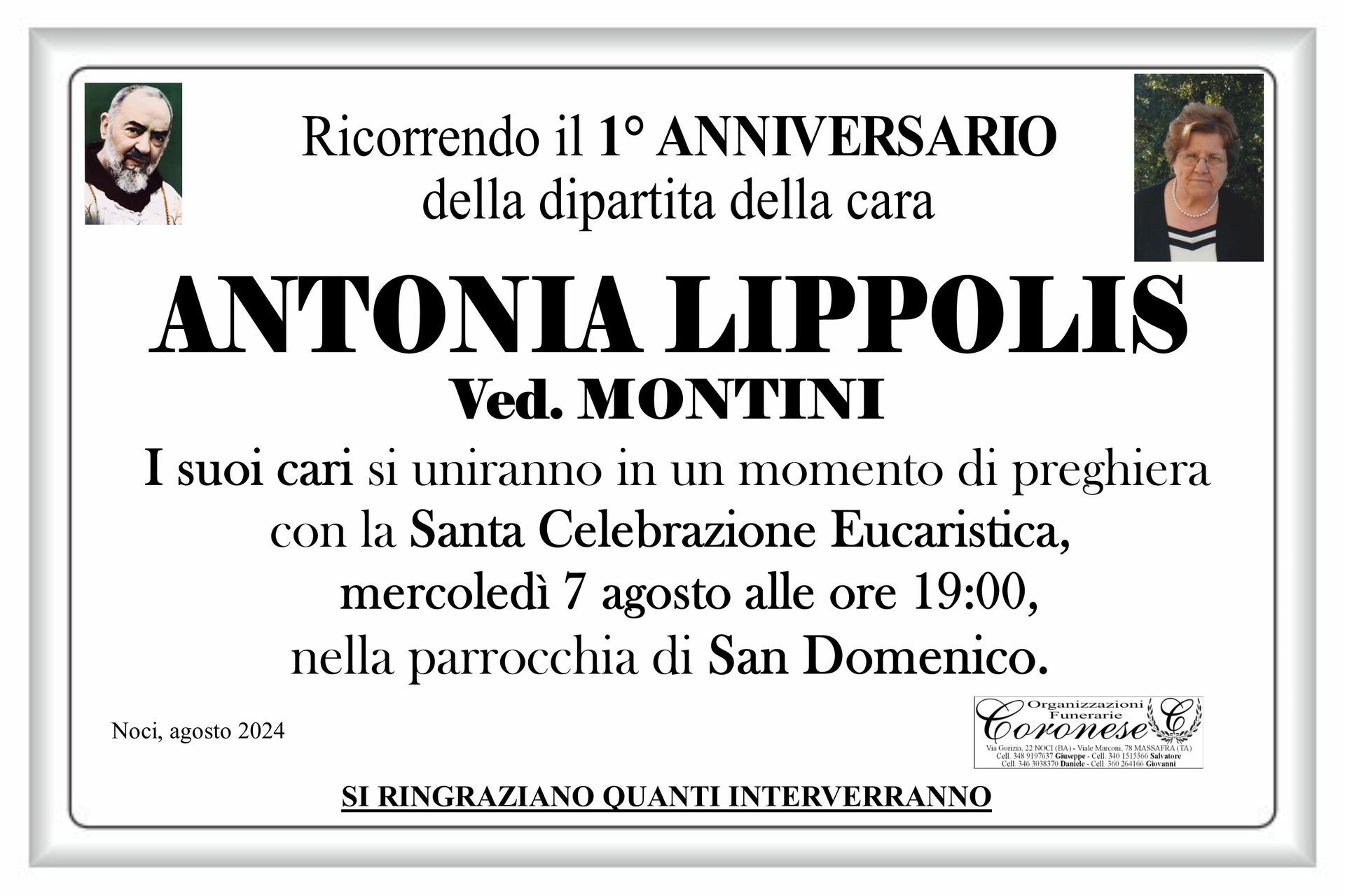 necrologio ANTONIA LIPPOLIS Ved. MONTINI