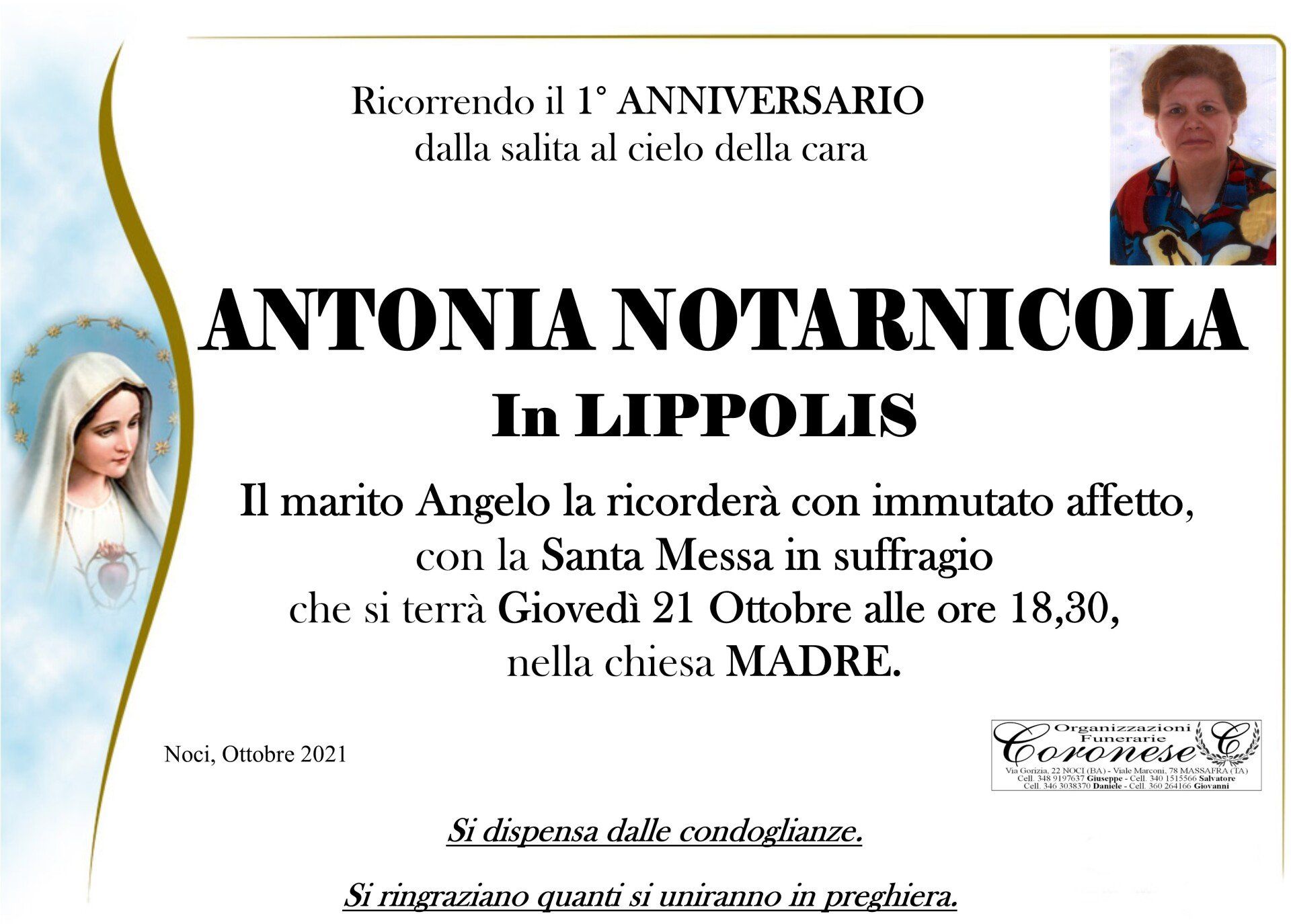 necrologio ANTONIA NOTARNICOLA in LIPPOLIS 