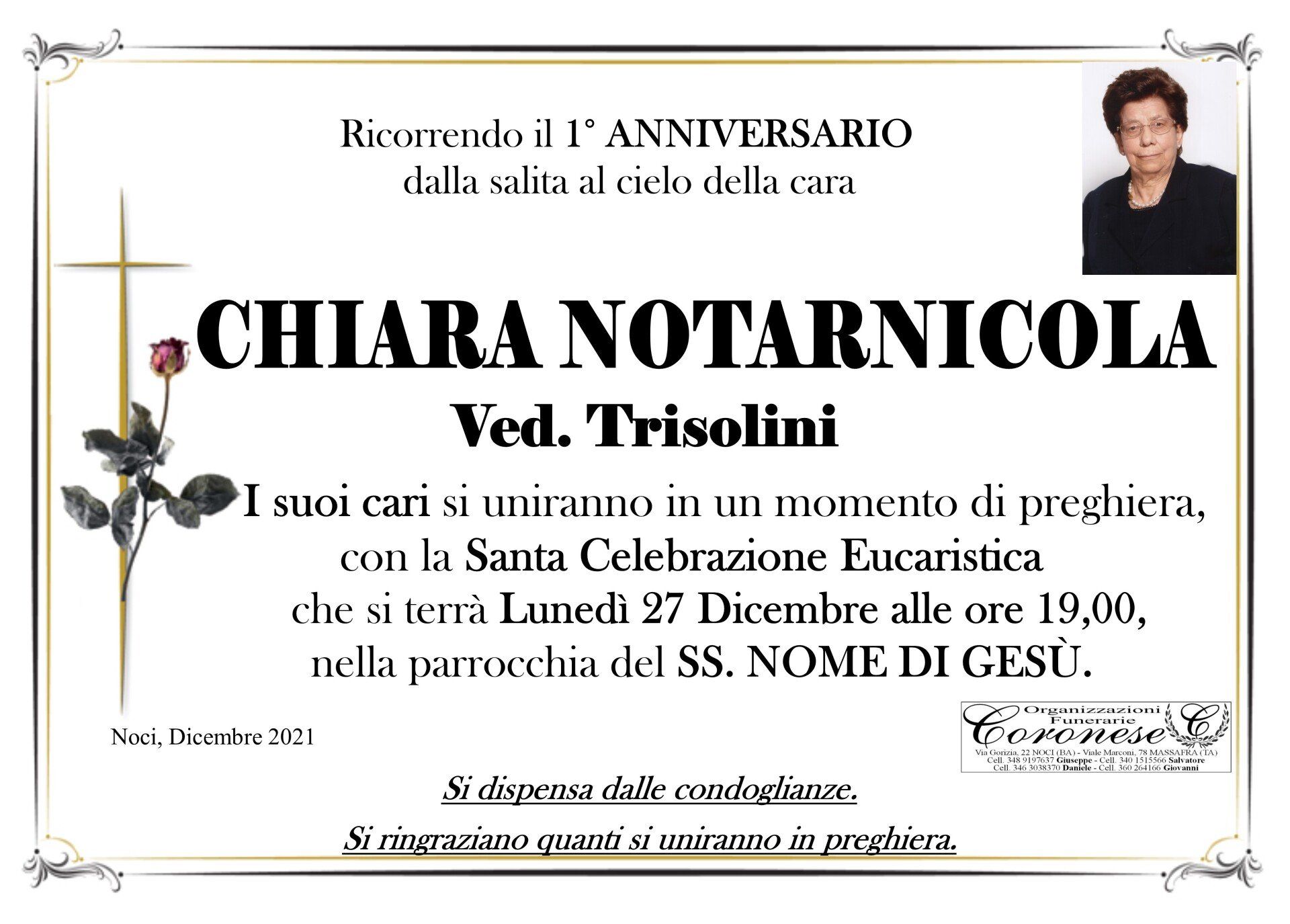 necrologio CHIARA NOTARNICOLA Ved. Trisolini