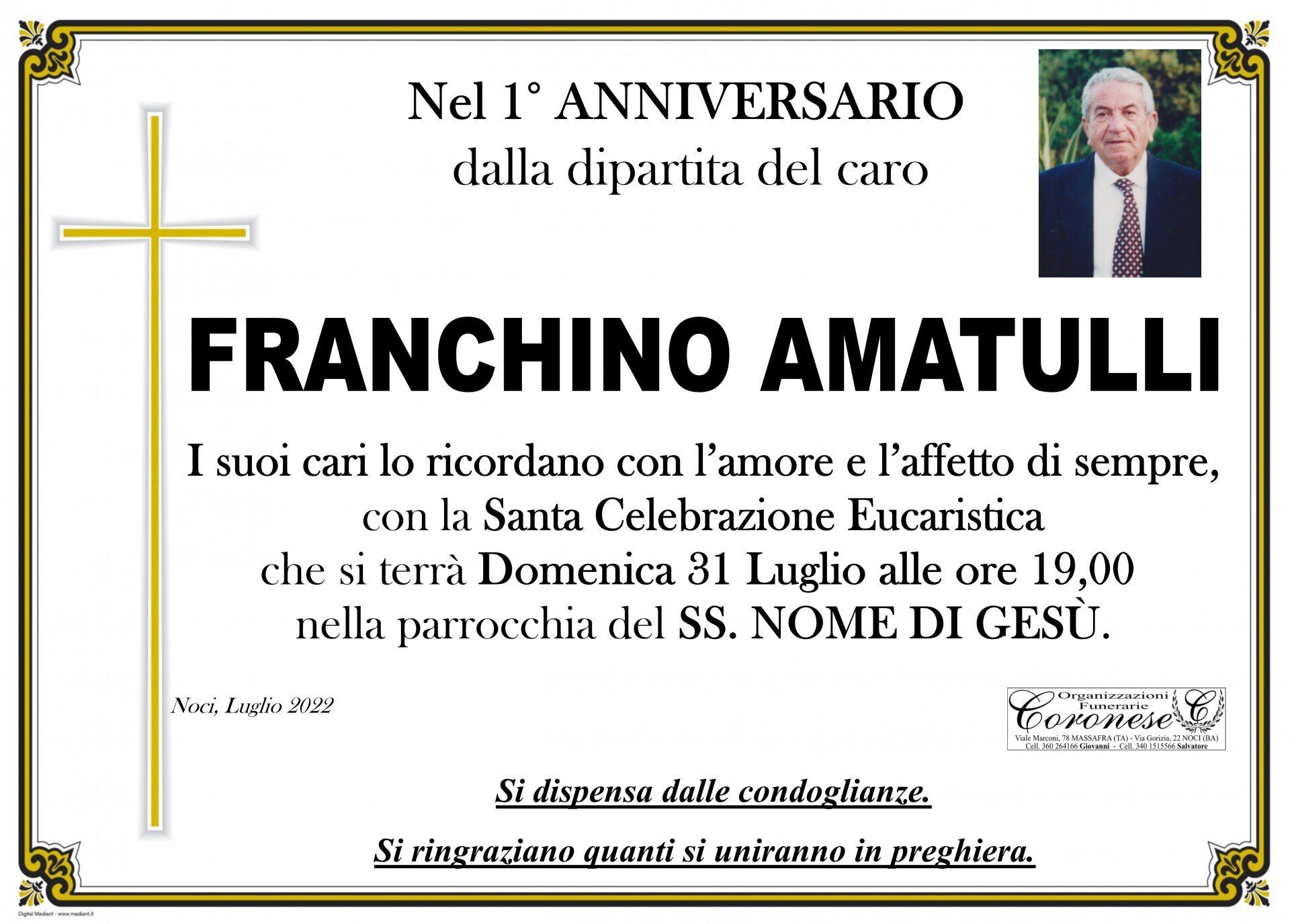 necrologio FRANCHINO AMATULLI