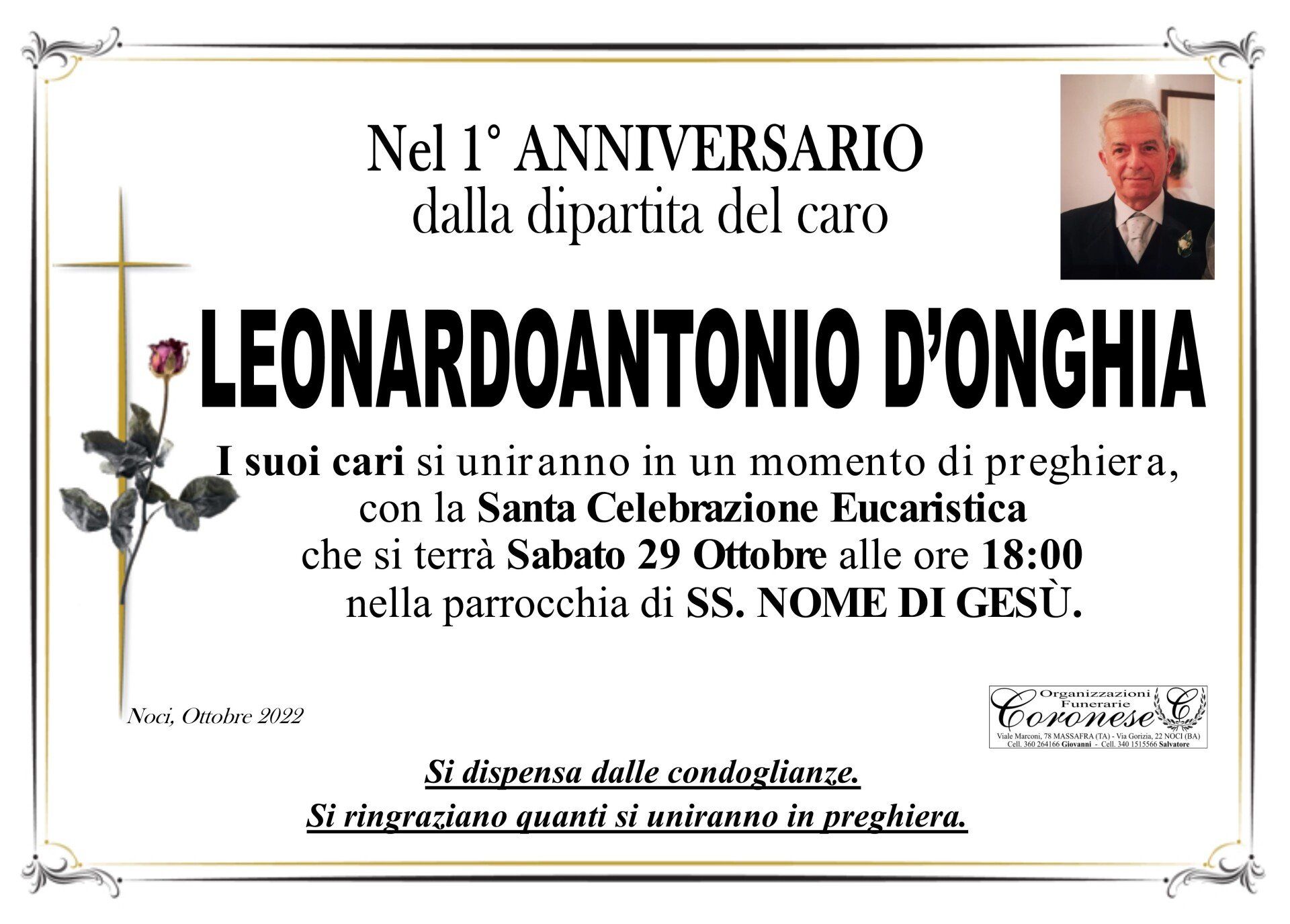 necrologio LEONARDOANTONIO D'ONGHIA