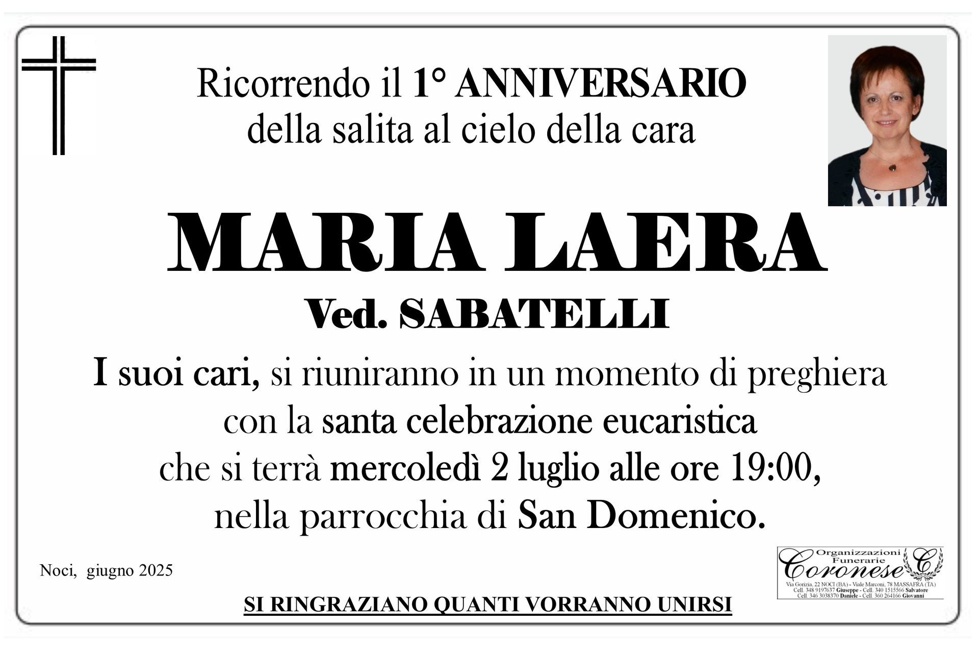 necrologio MARIA LAERA Ved. SABATRLLI