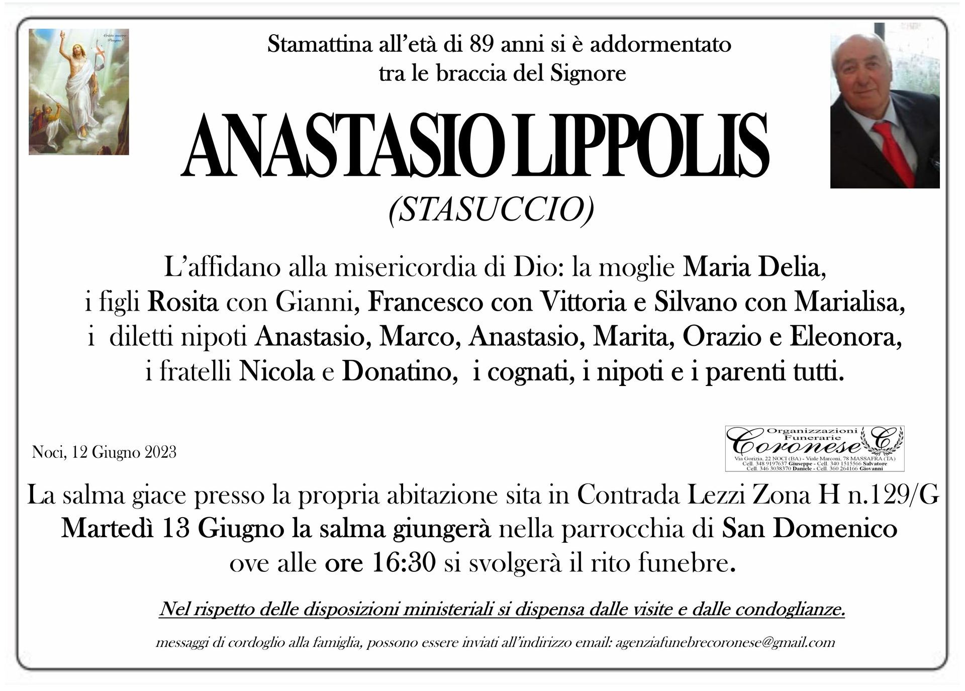 necrologio ANASTASIO LIPPOLIS   (Stasuccio)