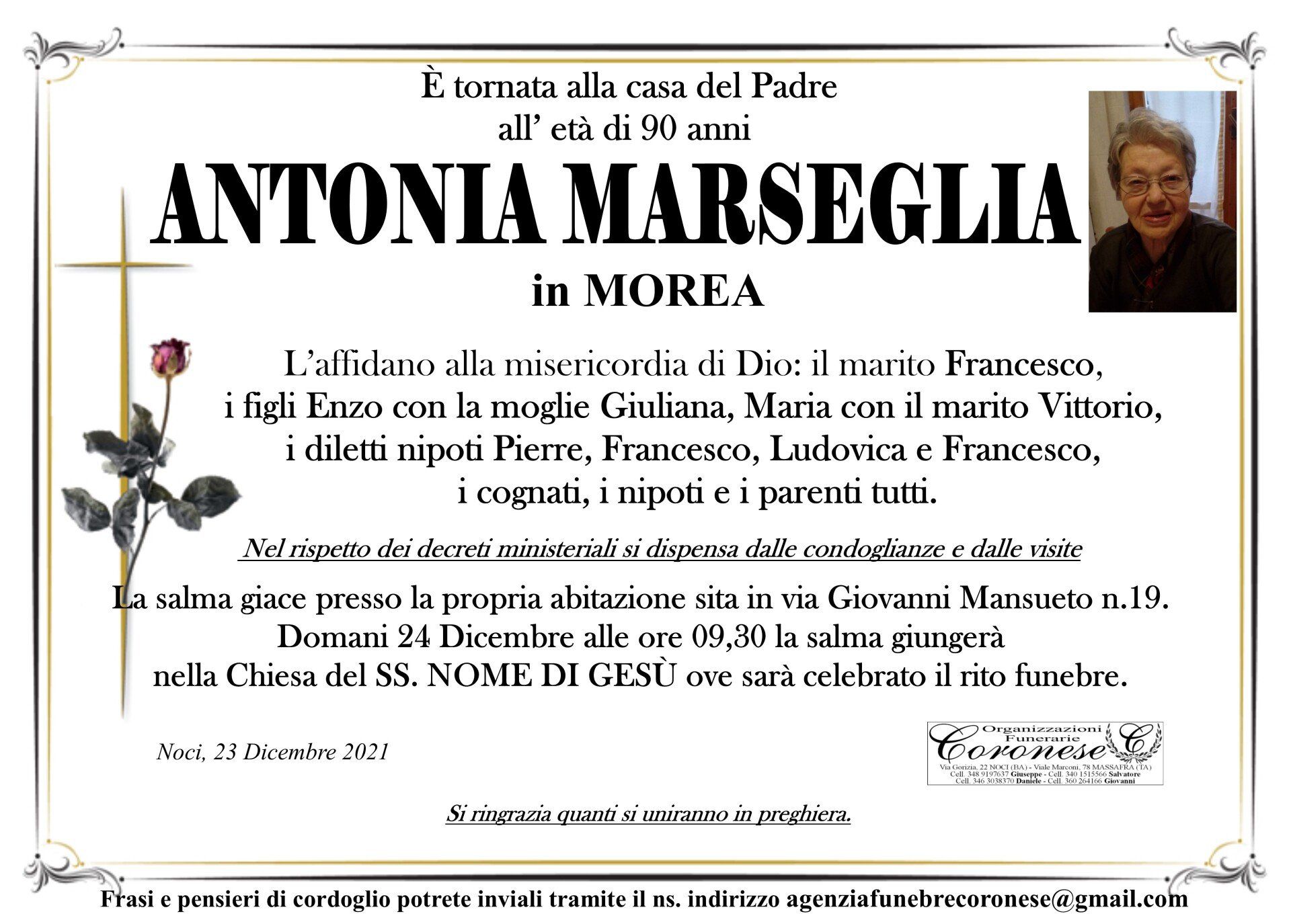 necrologio ANTONIA MARSEGLIA In MOREA