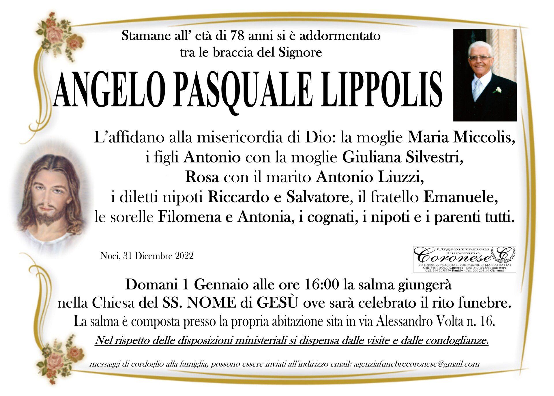 necrologio ANGELO PASQUALE LIPPOLIS