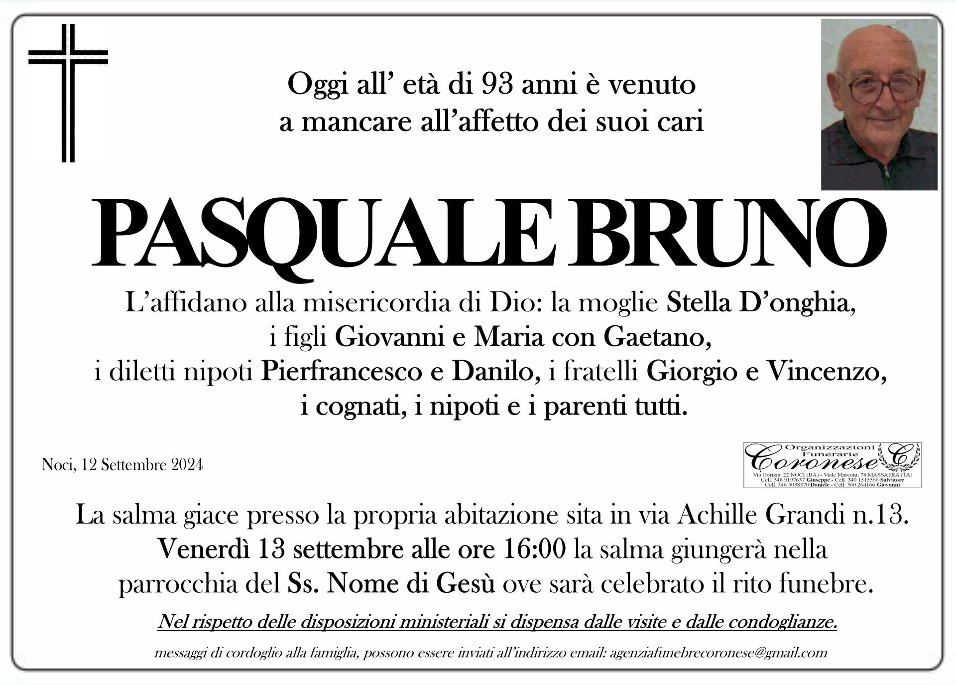 necrologio PASQUALE BRUNO