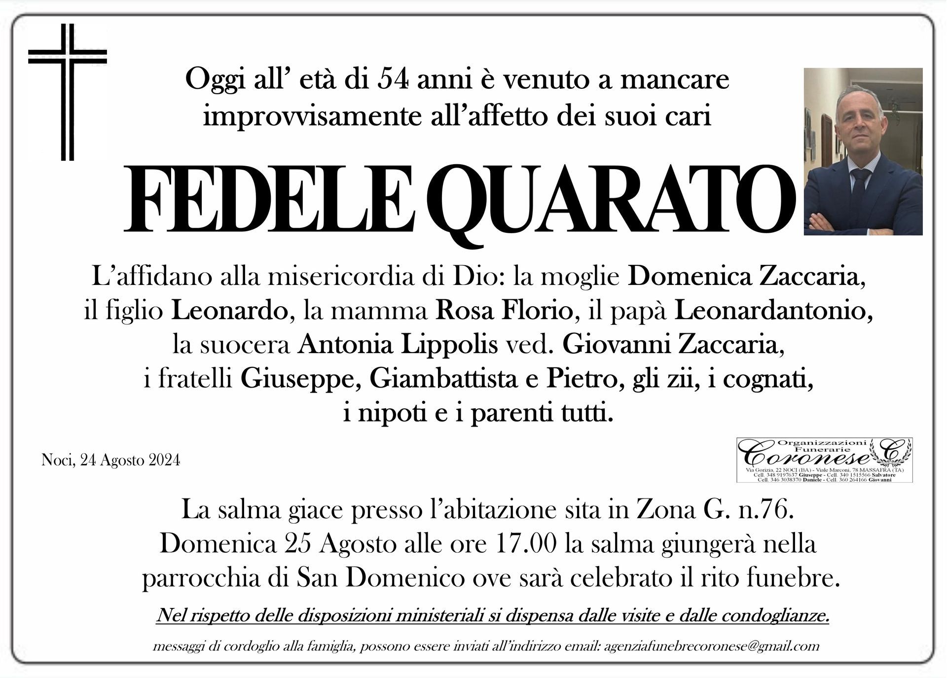 necrologio FEDELE QUARATO