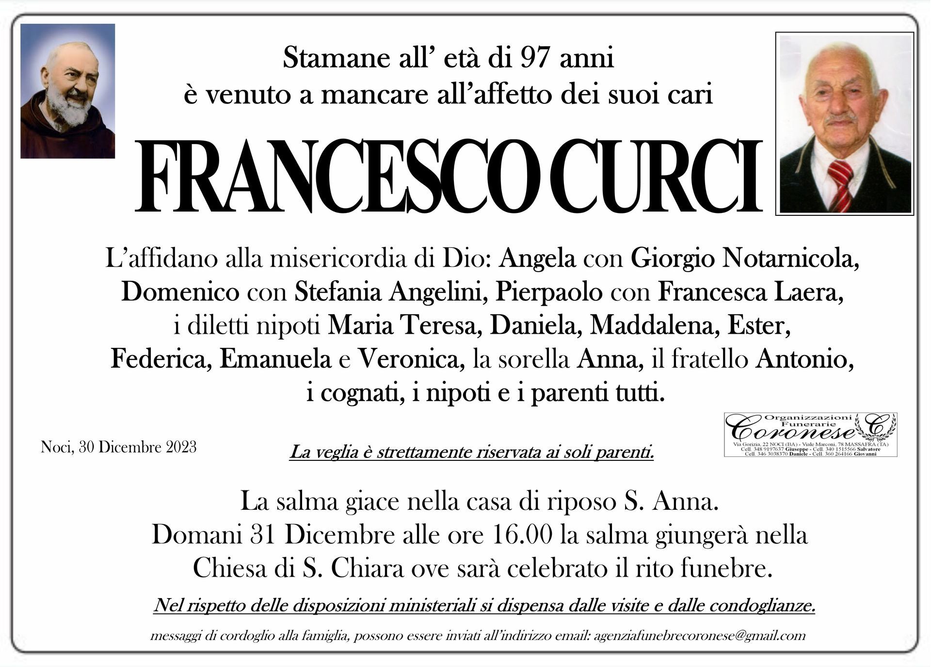 necrologio FRANCESCO CURCI