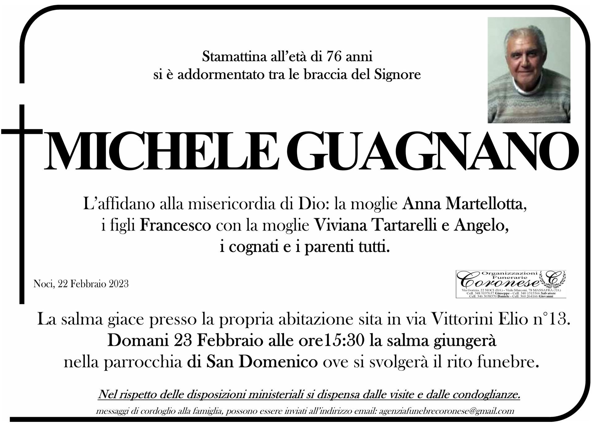 necrologio MICHELE GUAGNANO