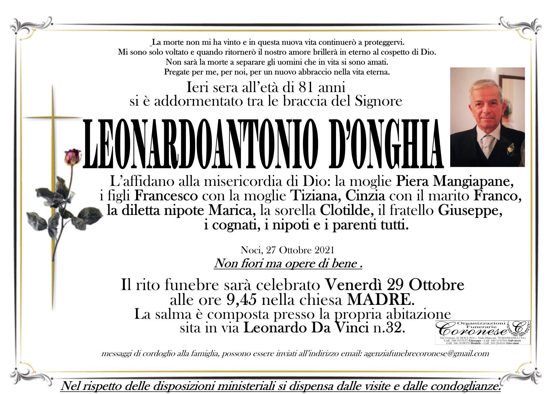necrologio LEONARDOANTONIO D'ONGHIA