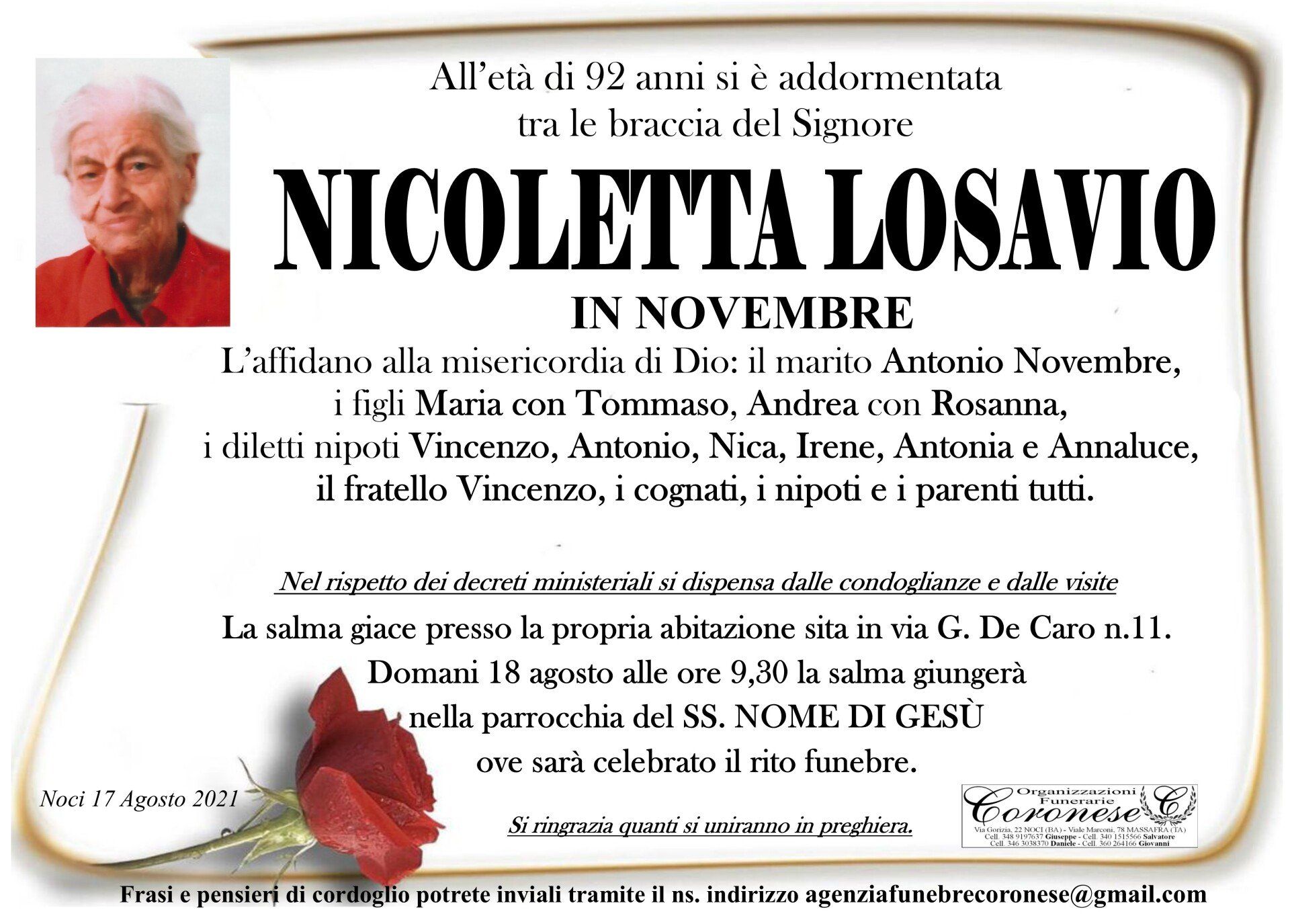 necrologio Nicoletta Losavio