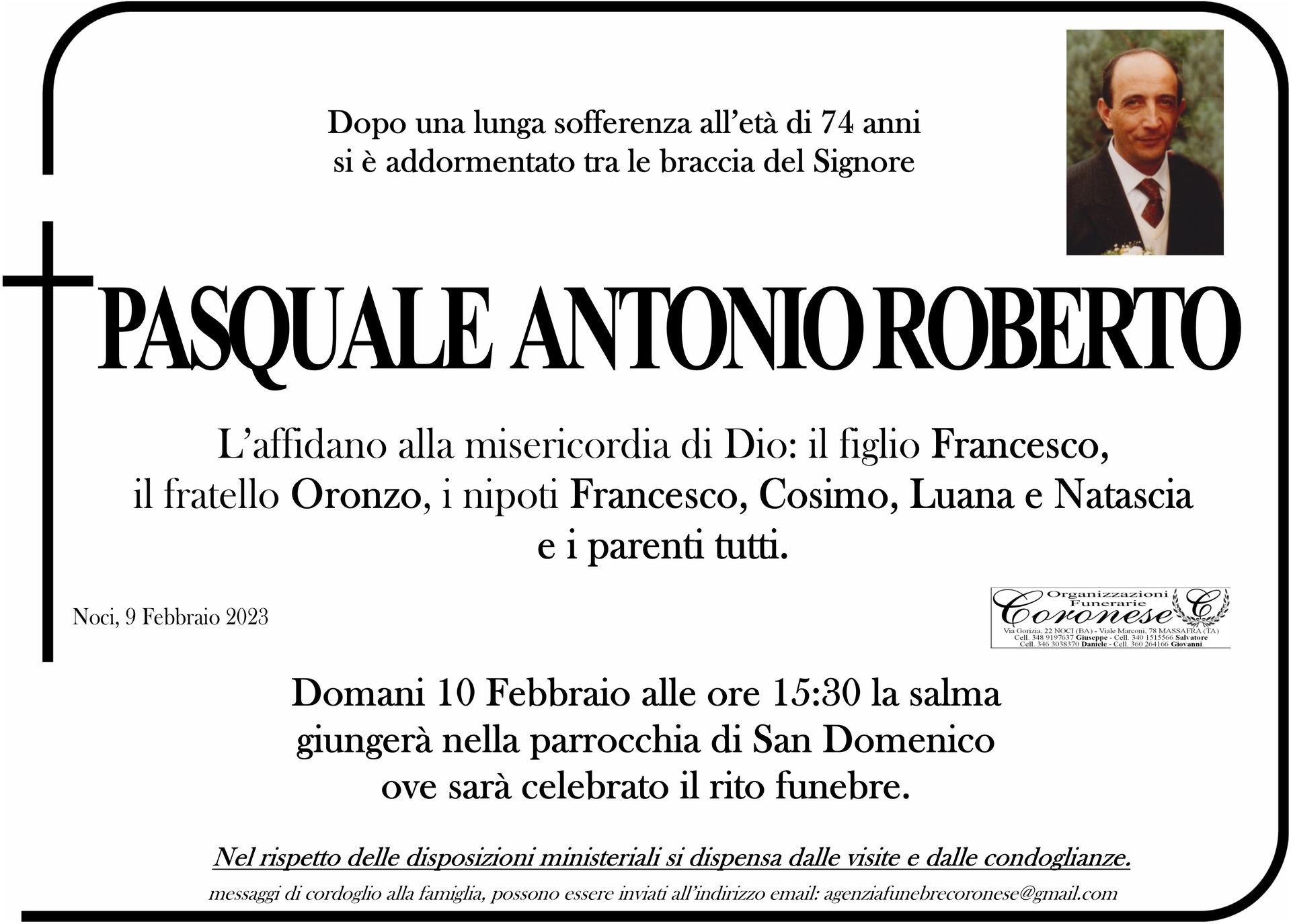 necrologio PASQUALE ANTONIO ROBERTO