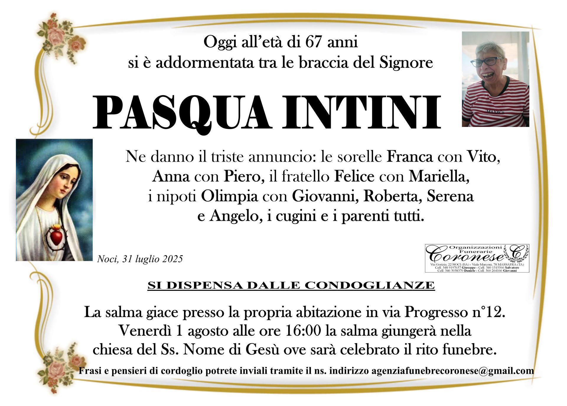 necrologio PAQUA INTINI
