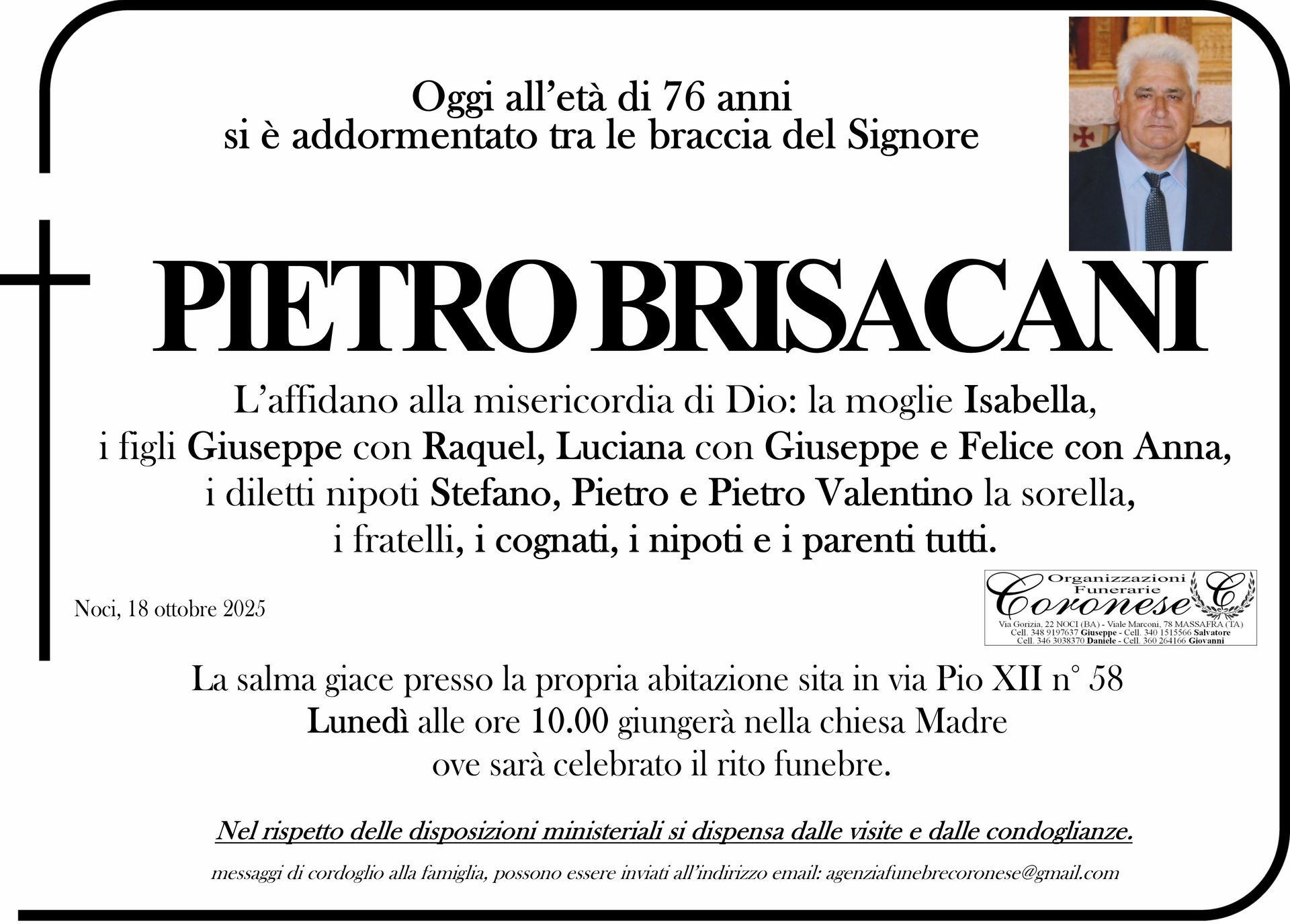 necrologio PIETRO BRISACANI