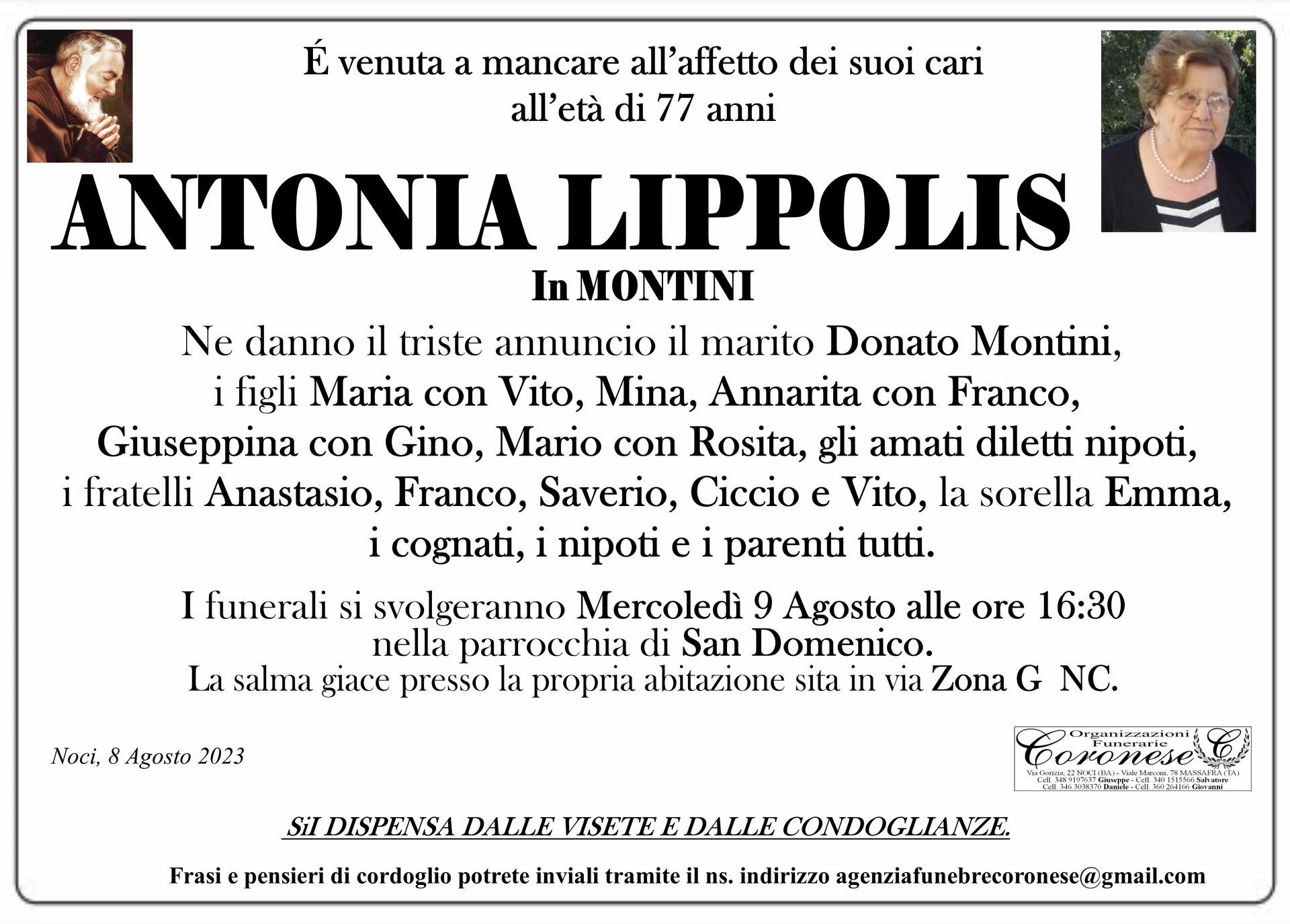 necrologio ANTONIA LIPPOLIS In MONTINI