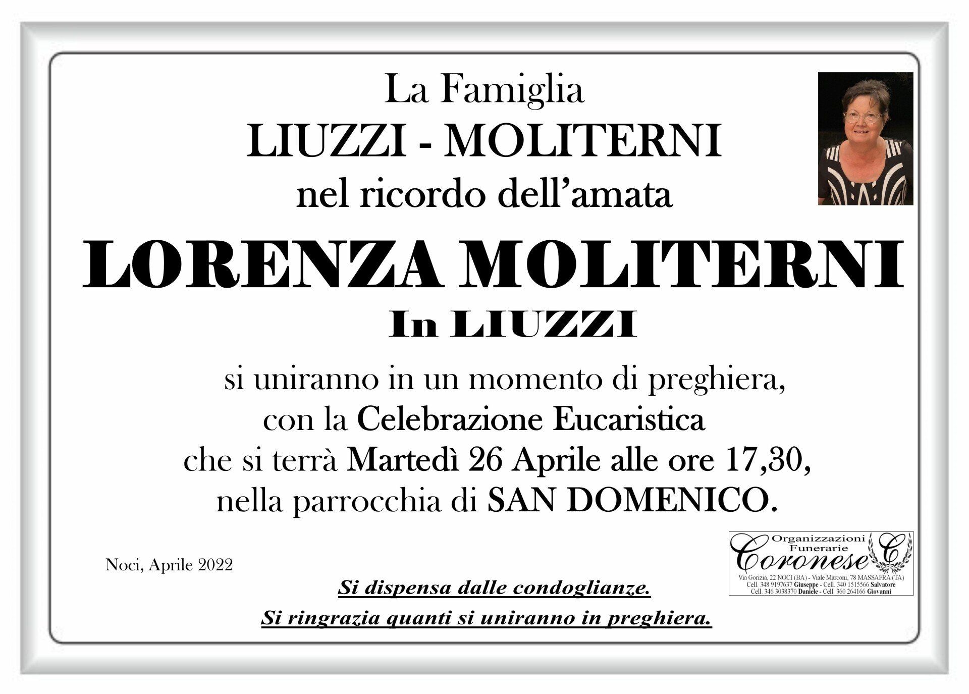 necrologio LORENZA MOLITRNI In LIUZZI