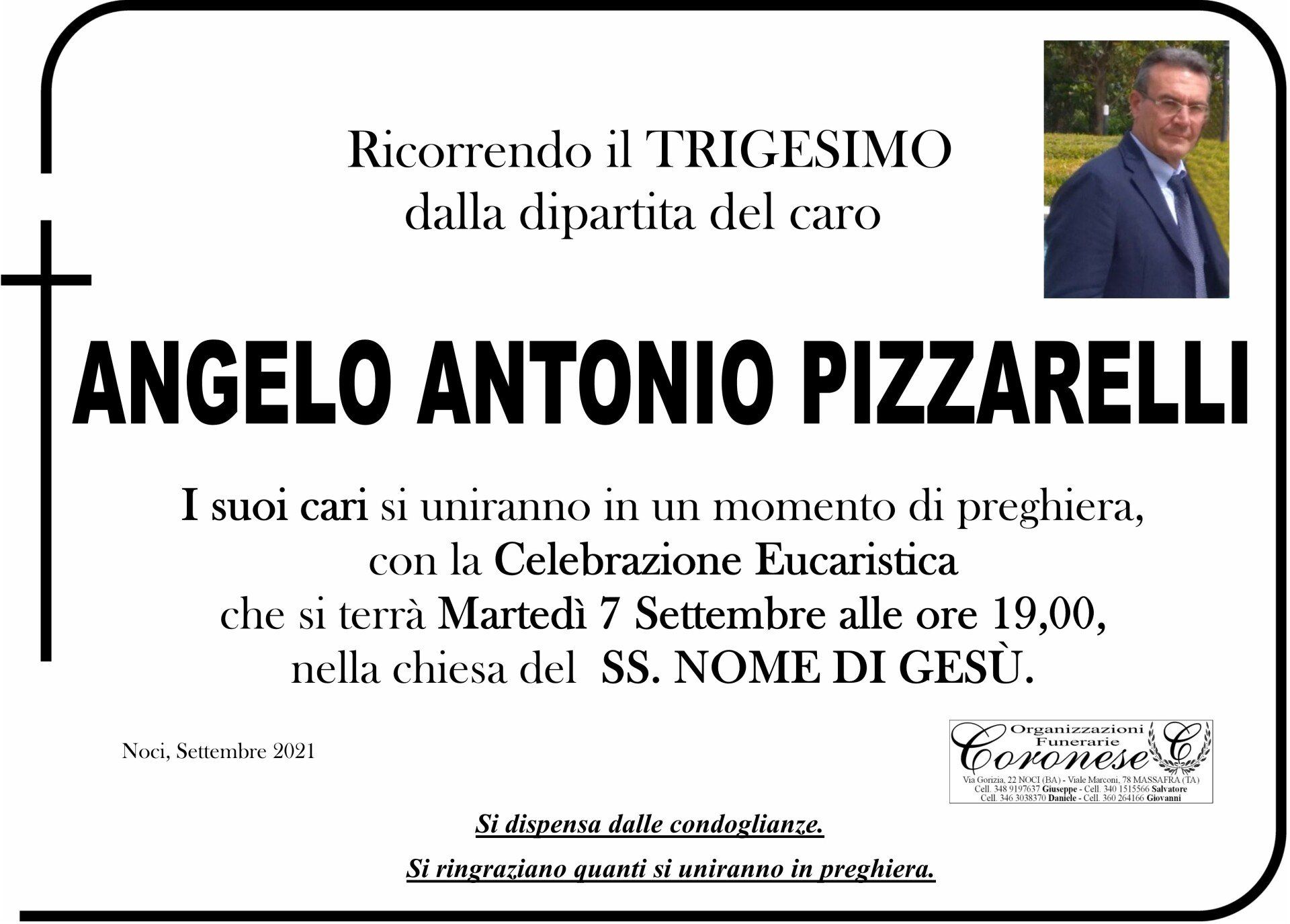 necrologio Angelo Antonio Pizzarelli