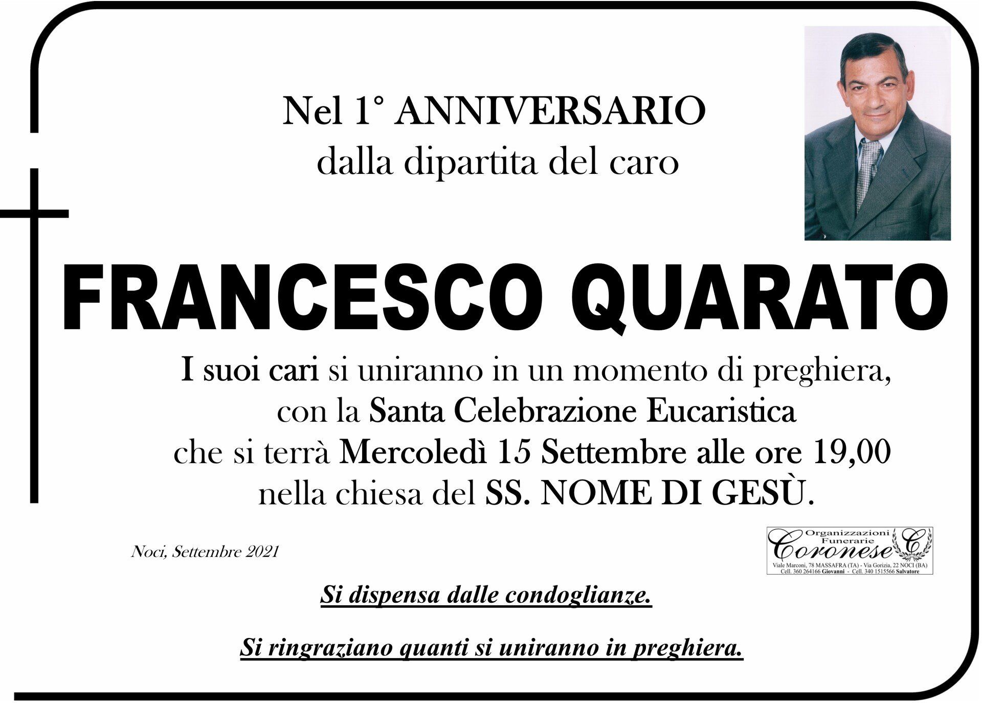 necrologio Francesco Quarato