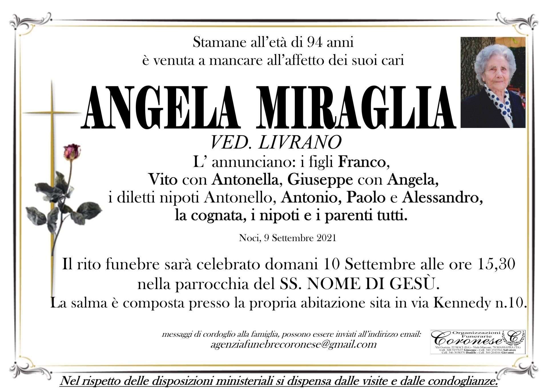 necrologio Angela Miraglia