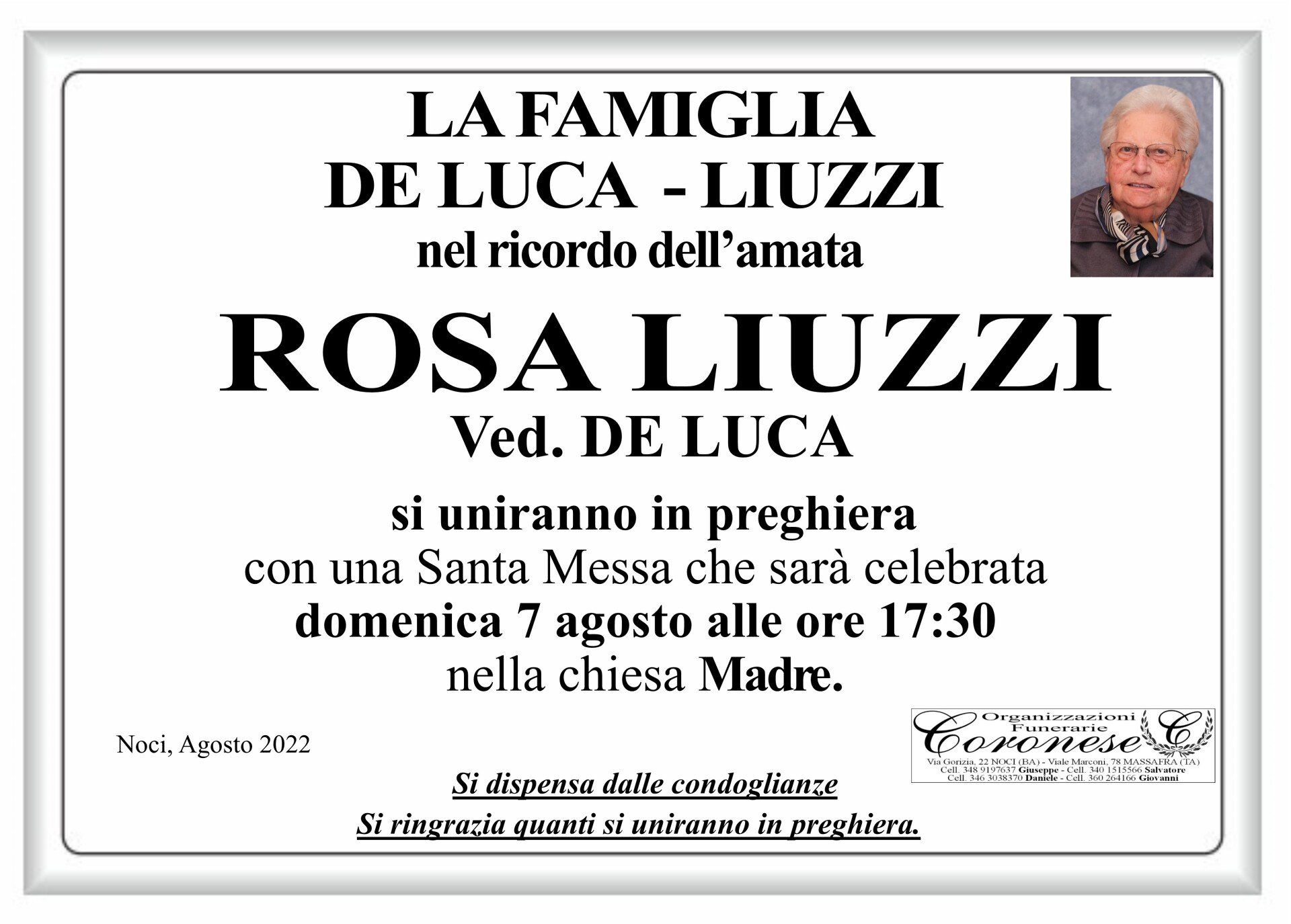 necrologio  ROSA LIUZZI ved. De Luca