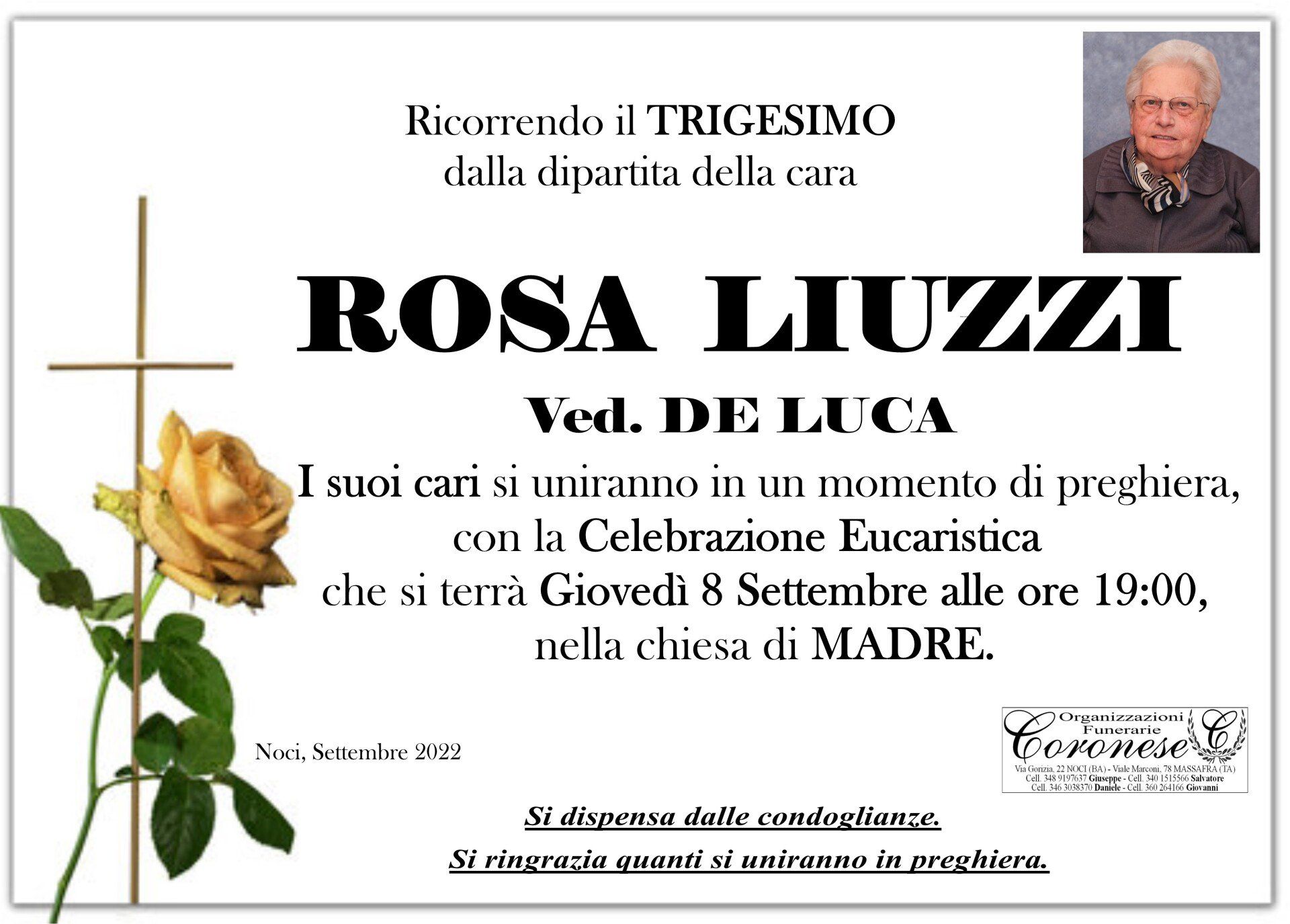 necrologio ROSA LIUZZI Ved. DE LUCA