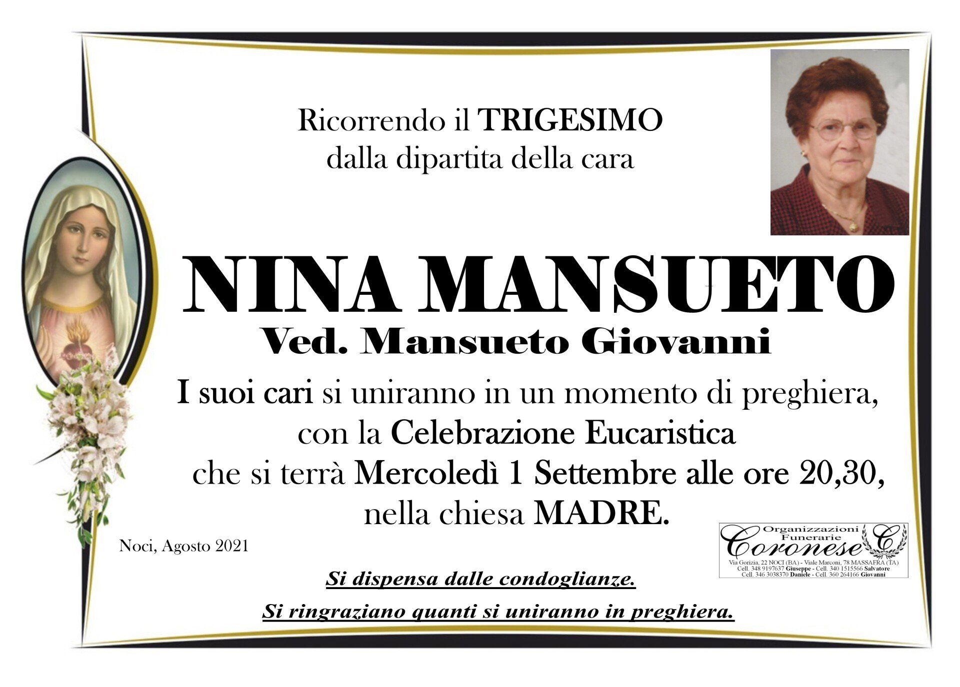 necrologio Nina Mansueto