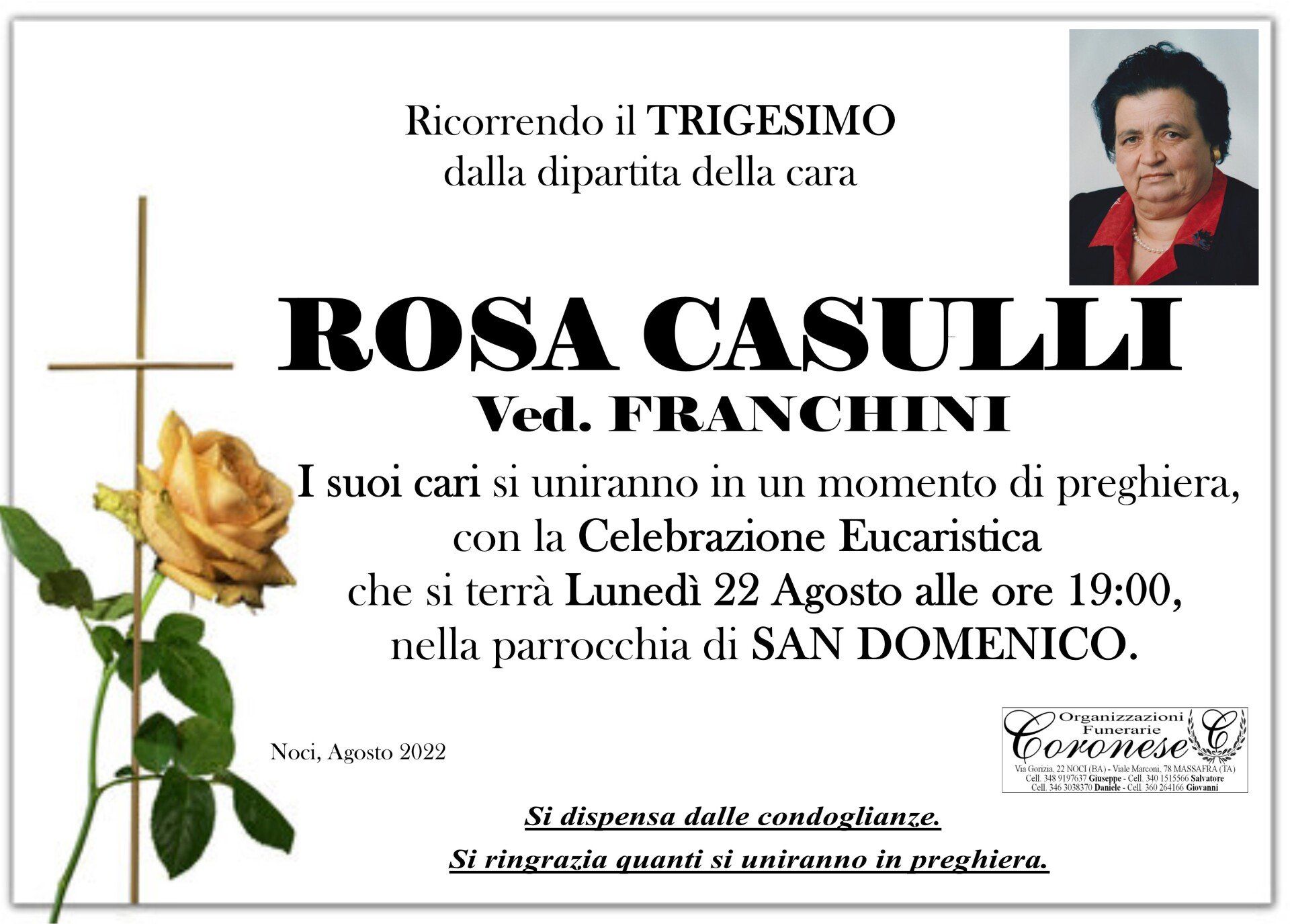 necrologio ROSA CASULLI