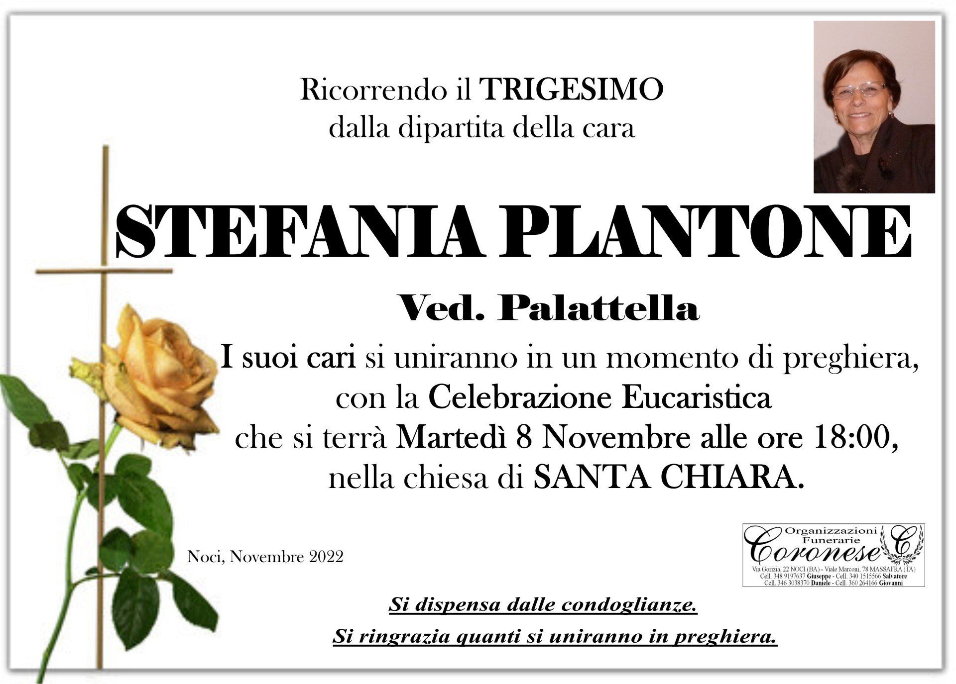 necrologio STEFANIA PLANTONE Ved. Palattella