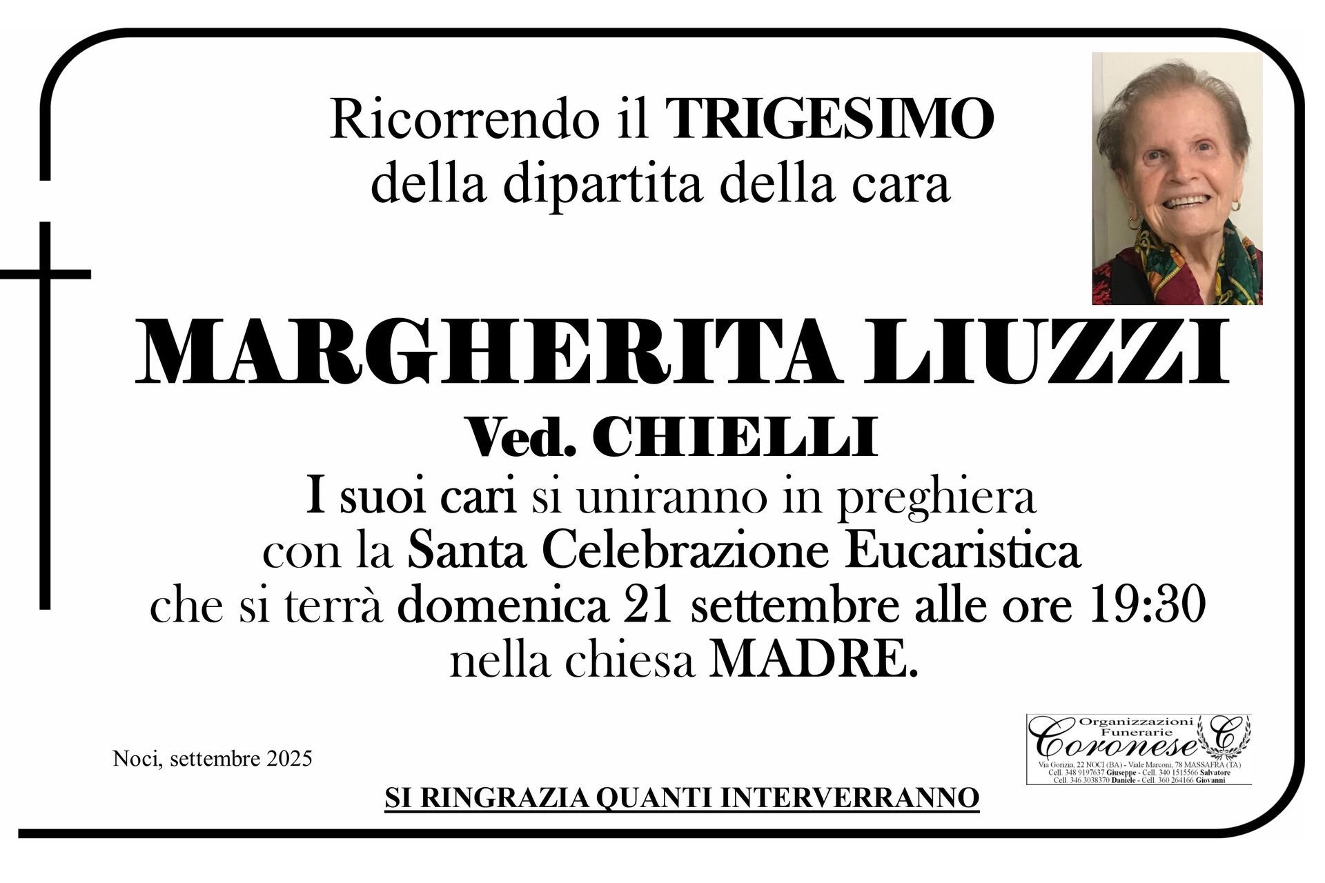 necrologio MARGHERITA LIUZZI Ved. CHIELLI