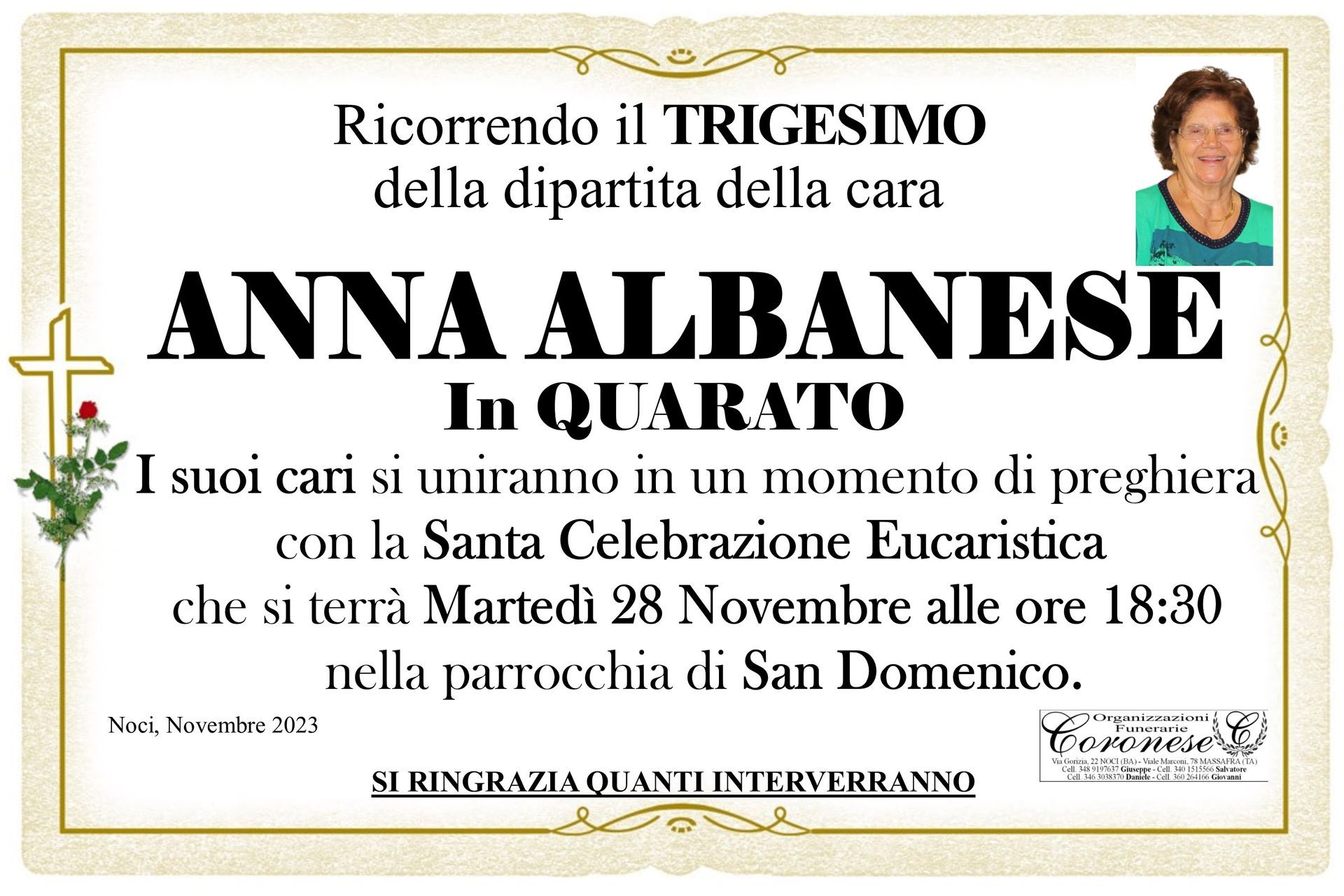 necrologio ANNA ALBANESE In QUARATO