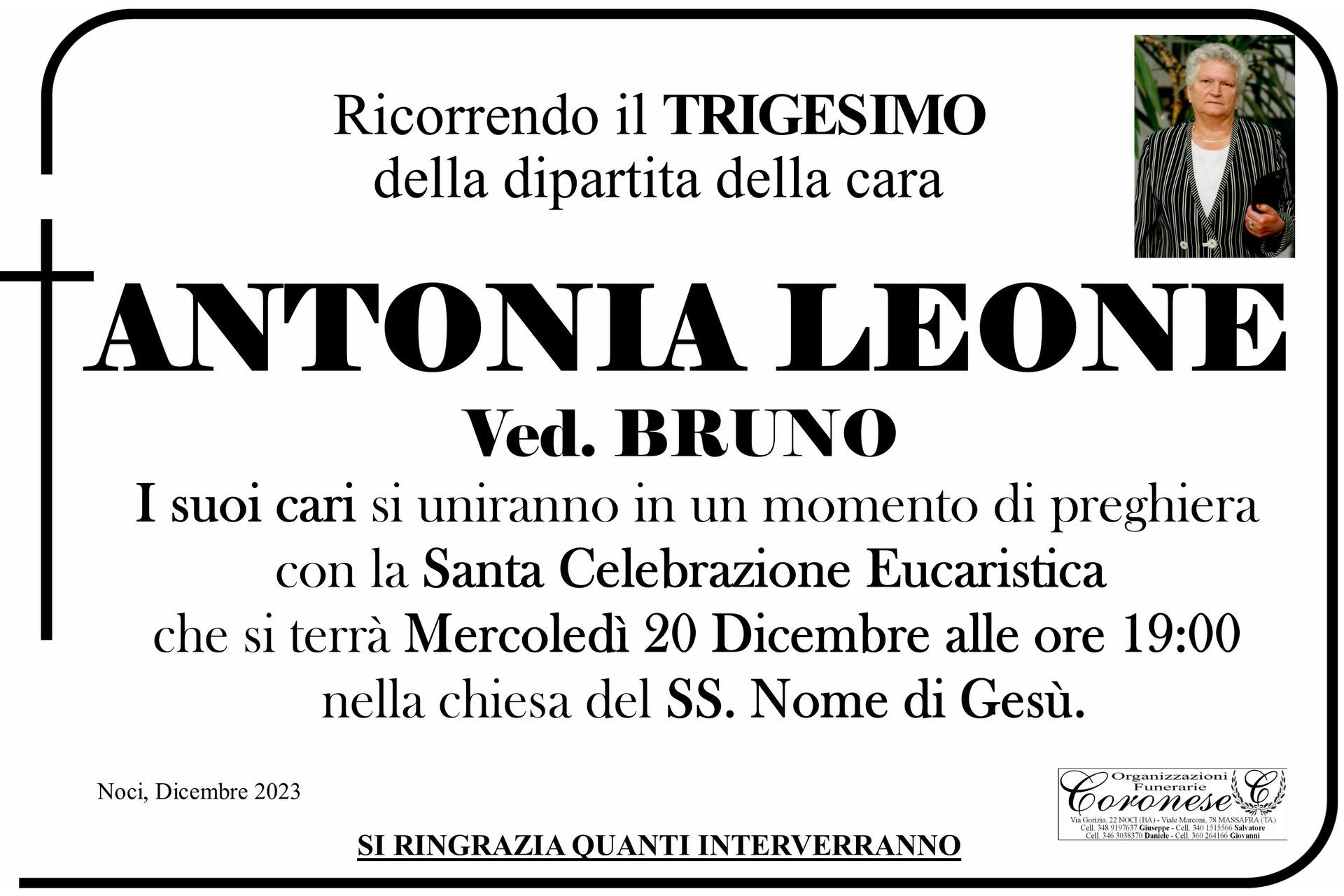 necrologio ANTONIA LEONE Ved. Bruno