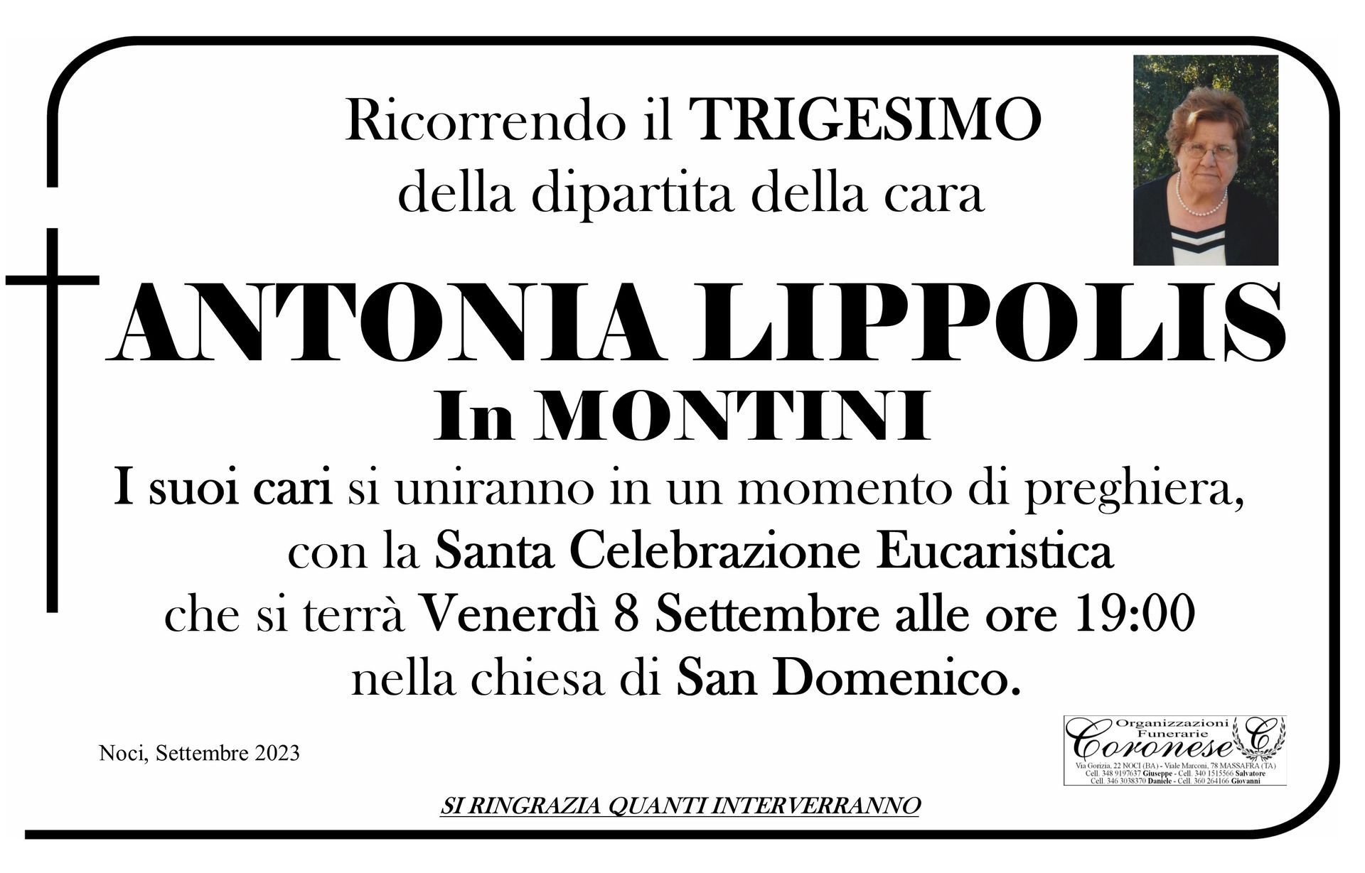 necrologio ANTONIA LIPPOLIS in MONTINI
