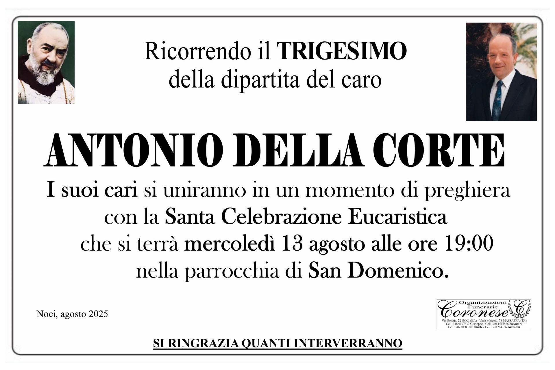 necrologio ANTONIO DELLA CORTE