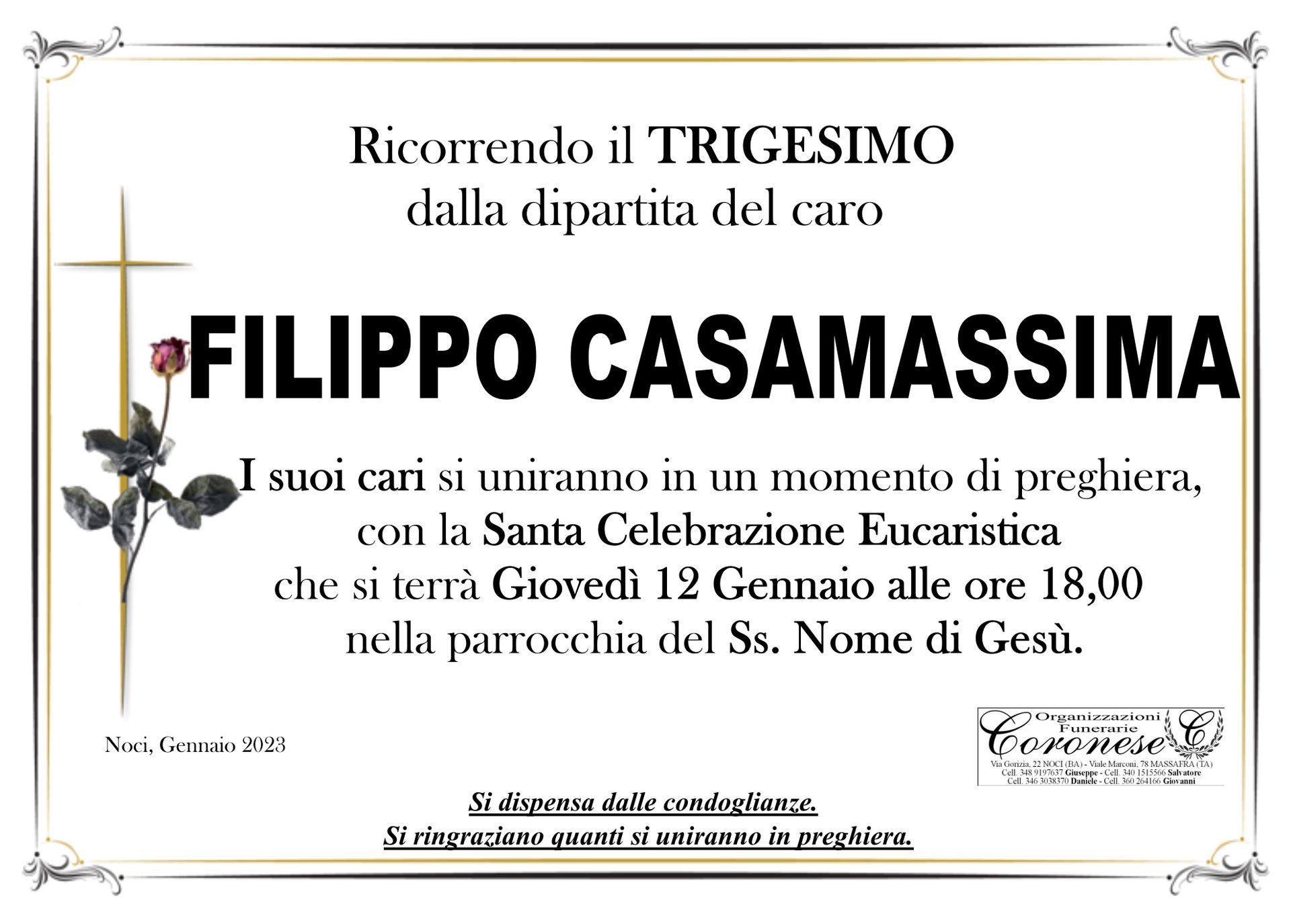 necrologio FILIPPO CASAMASSIMA