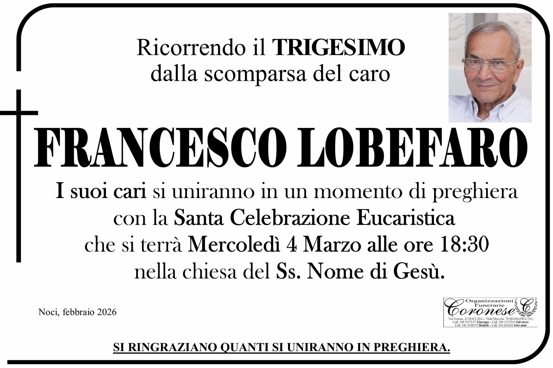 necrologio FRANESCO LOBEFARO